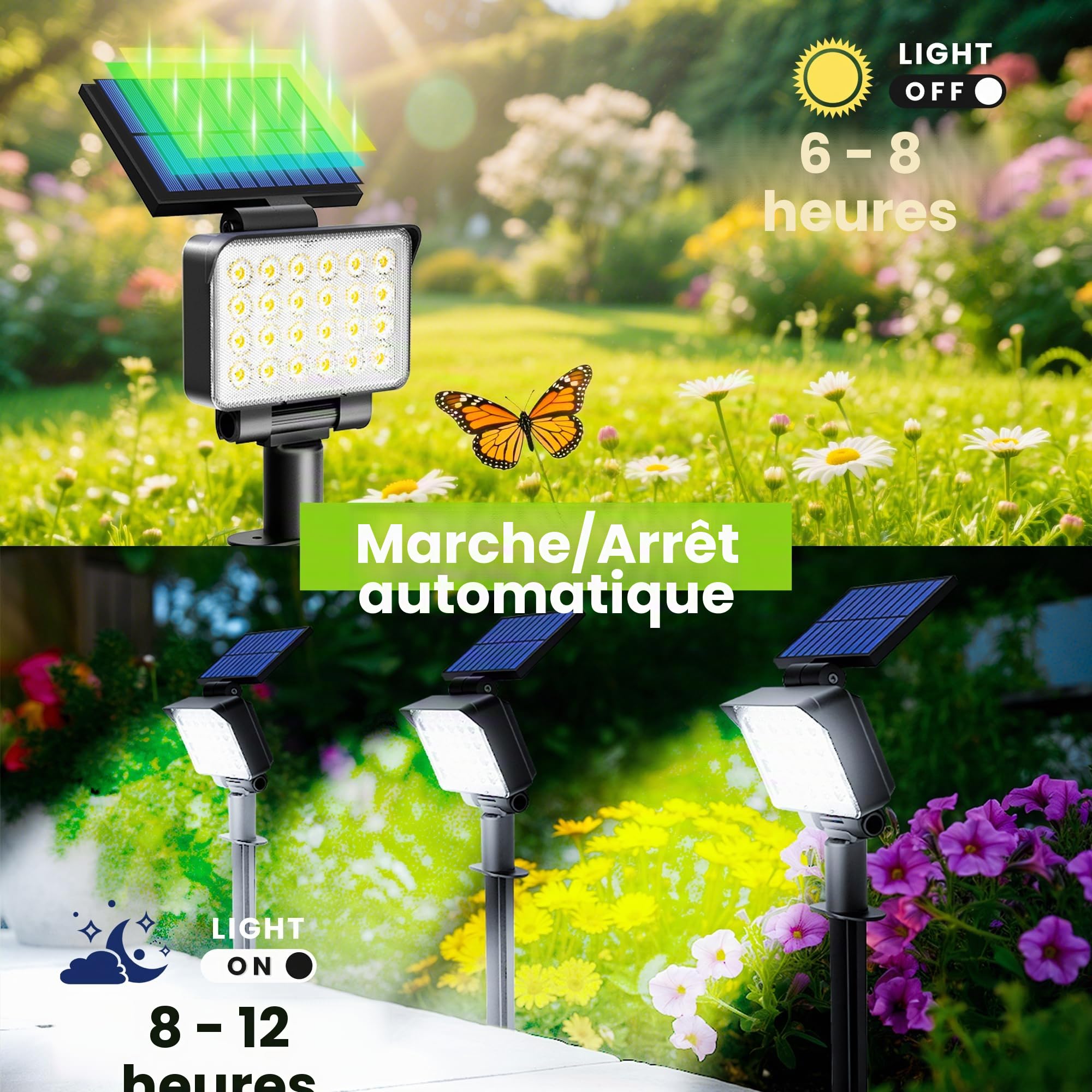 Solpex Lot de 4 Spots Solaires d'extérieur, Projecteurs Solaires,IP65 étanches à 24 LED Lampes solaires pour Chemins, extérieur Jardins, Clôtures (Blancs)