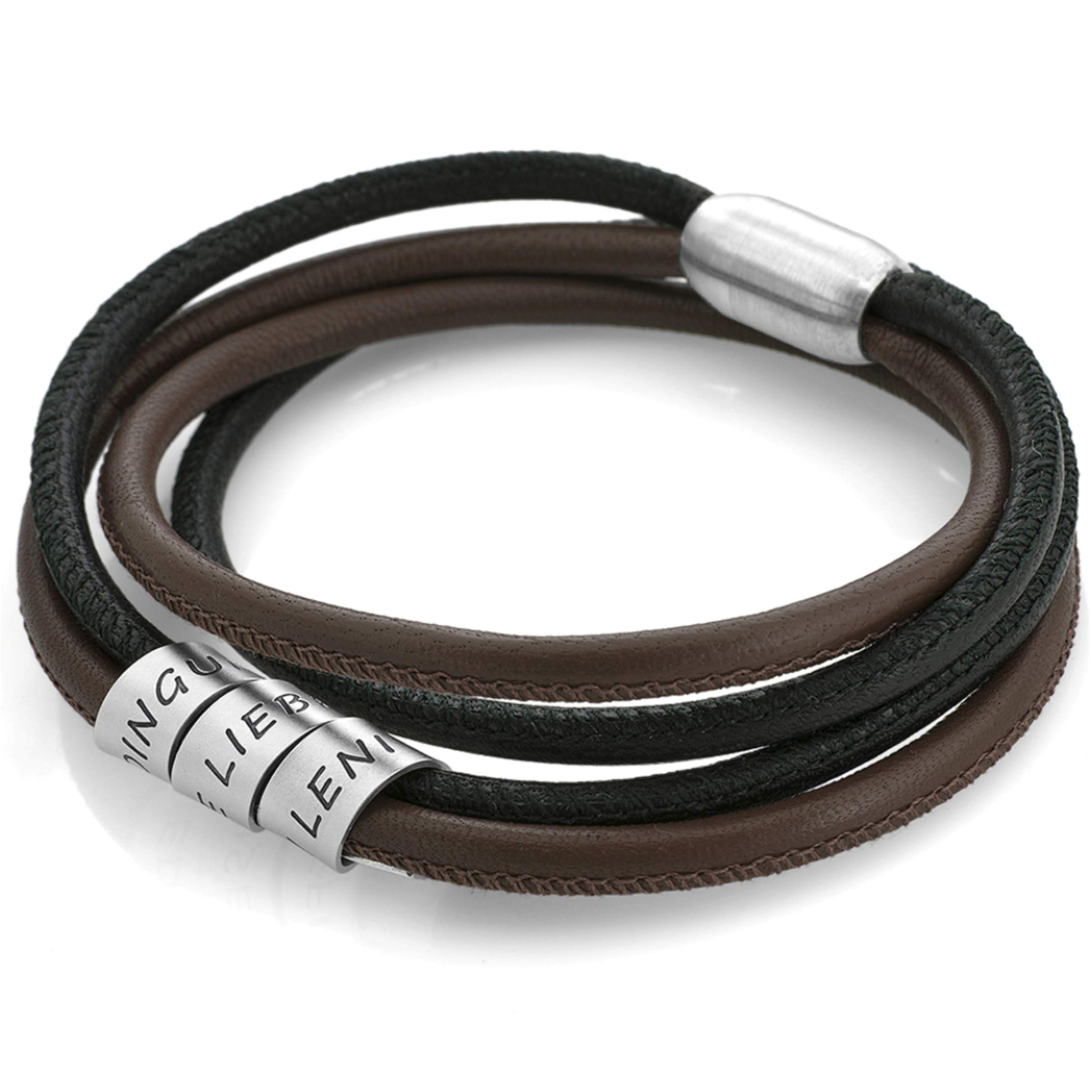 Herrenarmband Leder Silber Gravur braun schwarz 925 Silber Männer Armband Schmuck Namensarmband Herren Lederarmband Namen für Mann Magnet Nappaleder Herrenschmuck mit Text
