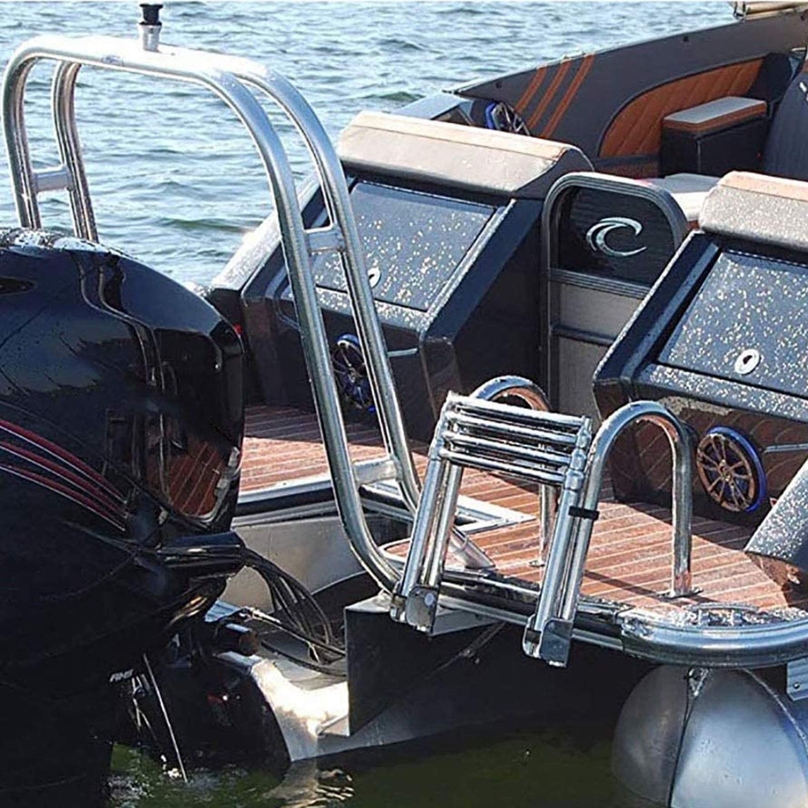 Edelstahl Teleskopleiter, 4 Schritt Edelstahl Klappleiter mit Handgriff Klappbare Schwimmleitern ausziehbar,für Badeplattform Marine Yacht