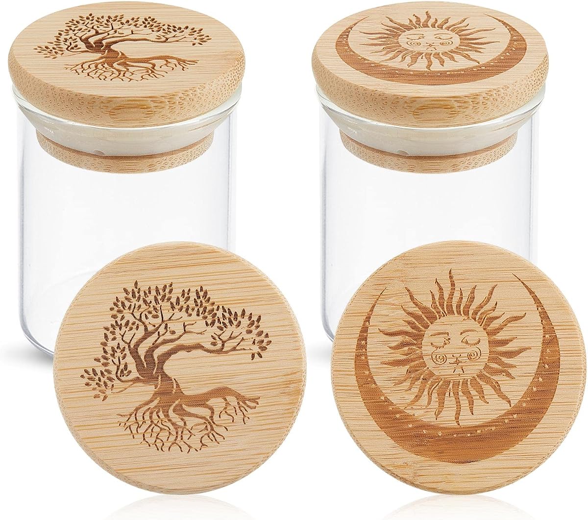 2 Packs Glass Storage Jar with Decorative Airtight Bamboo Lid Multi Use Container Glass Jar Set Kitchen Canisters Food Cereal Storage for Candy Cookie Coffee Tea, 1/8 oz