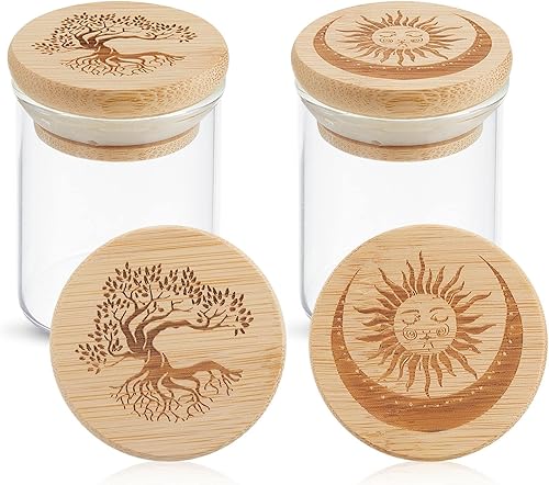 Miniatura 1 de Paquete de 2 tarros de almacenamiento de vidrio con tapa decorativa hermética de bambú, contenedor multiuso, juego de tarros de vidrio, recipientes