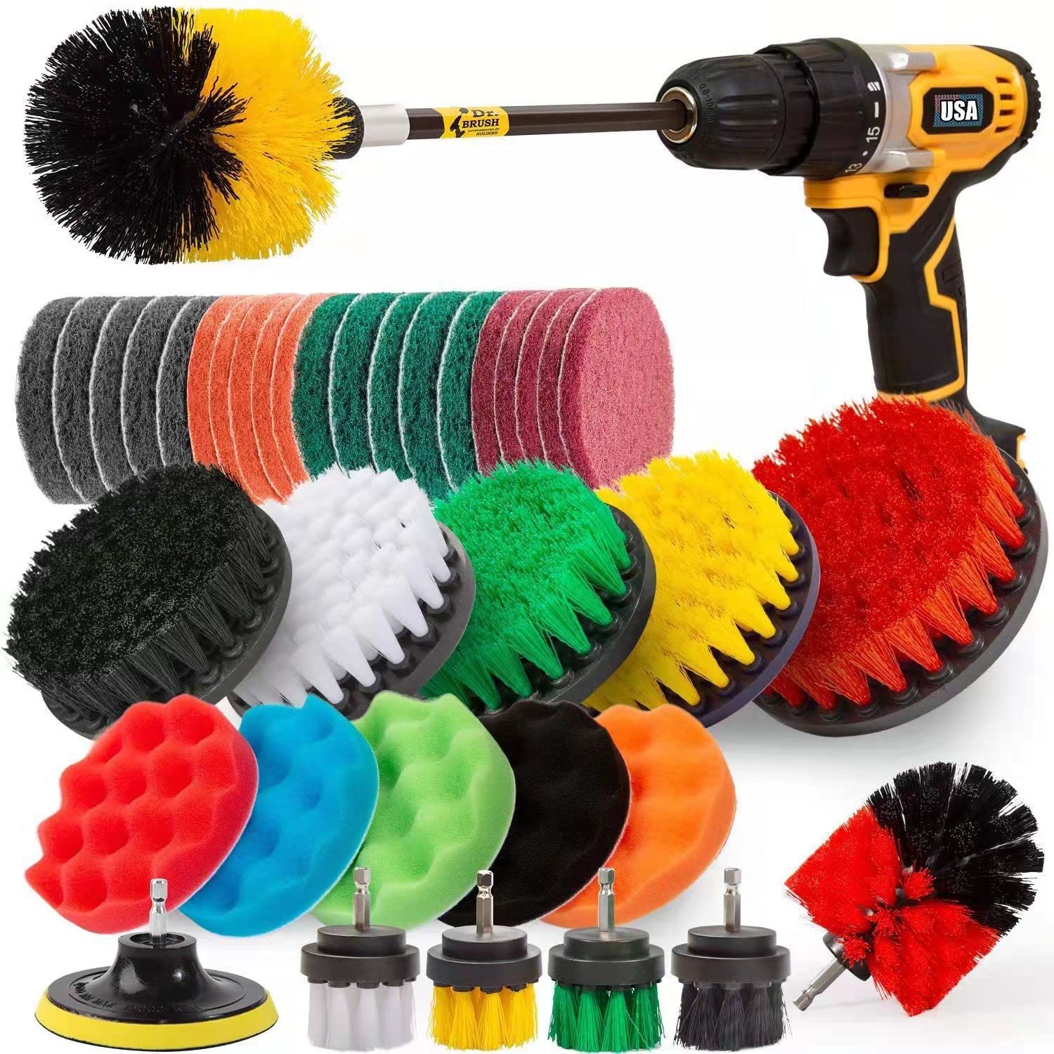 Drill Brush Drill Brush Attachments Set Scouring Pads Scrub Pads Sponge Buffing Pads Power Scrubber Brush Replaceable with