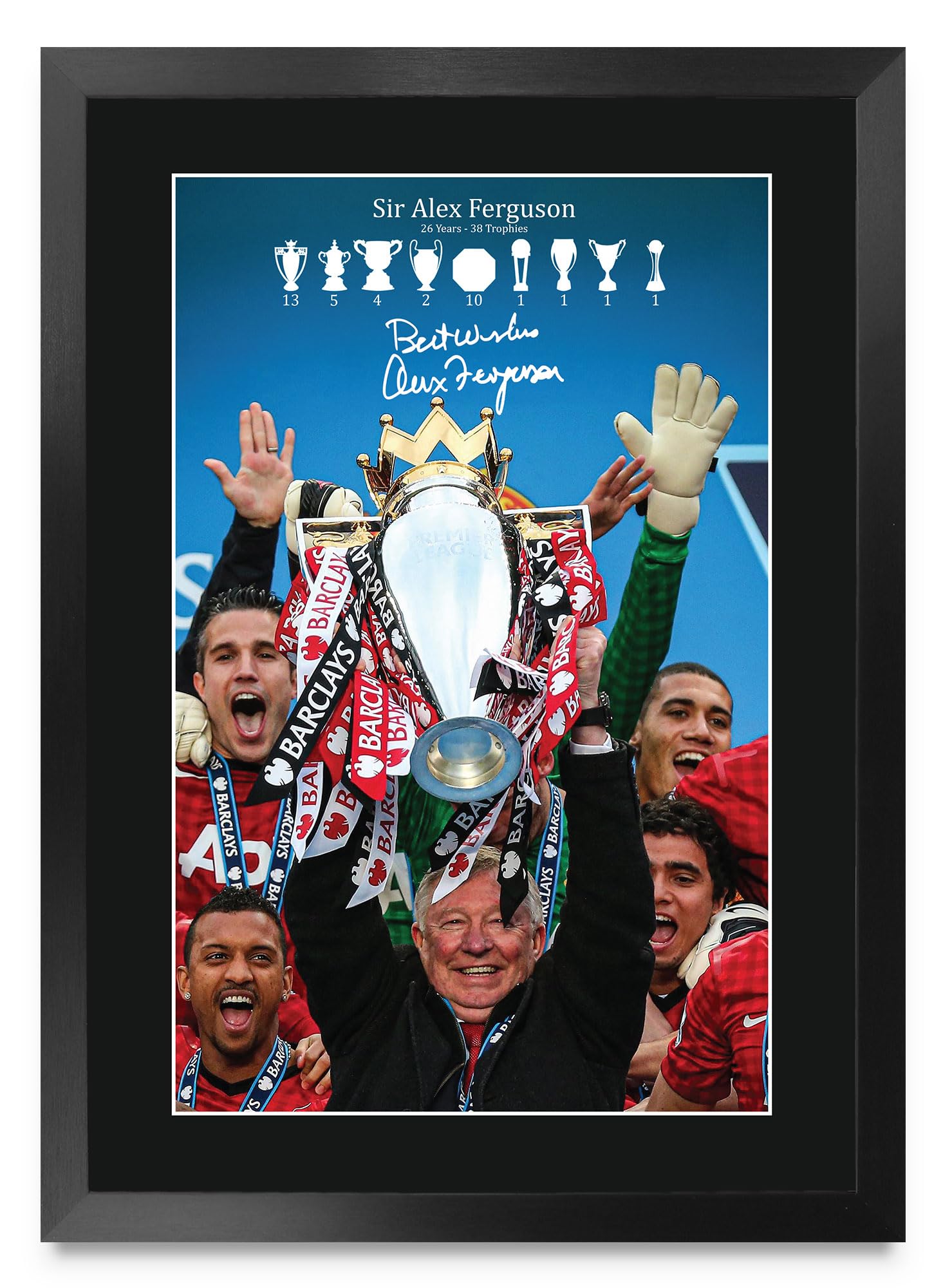 HWC Trading Sir Alex Ferguson Red Devils Gifts Printed Signed Autograph Picture for Football Fans and Supporters - A3 Framed (ID-009314)