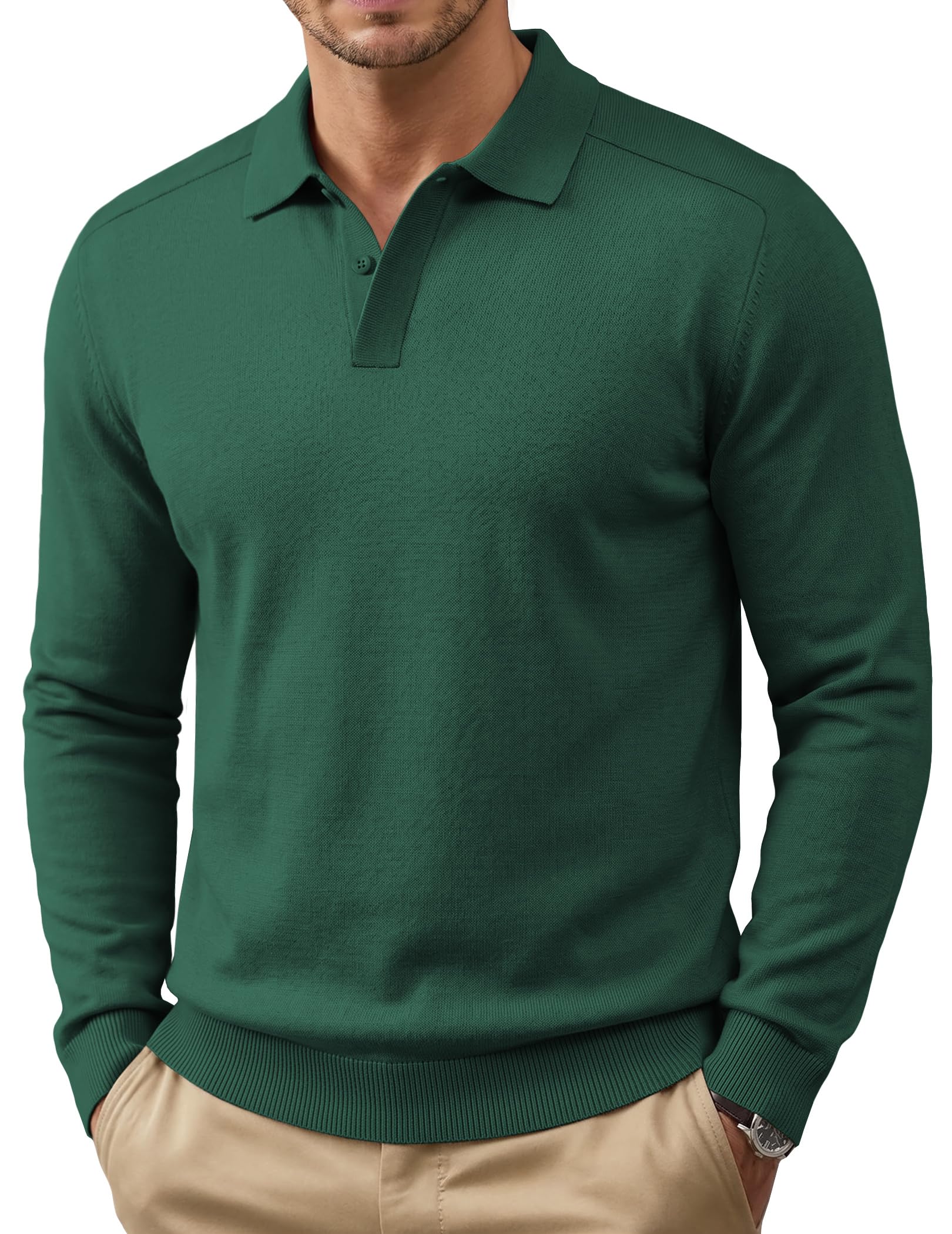 COOFANDY Mens Knit Polo Sweater Long Sleeve Polo Collared Pullover Sweaters