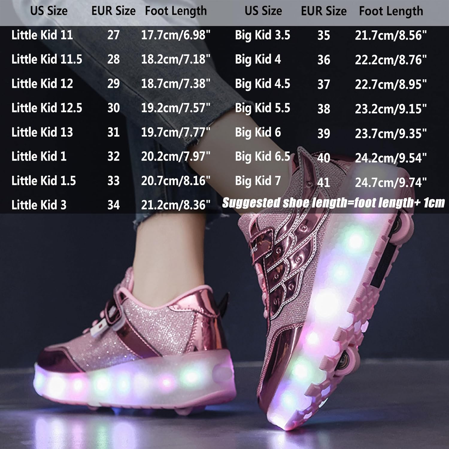 Aikuass USB Chargable LED Light Up Roller Shoes Wheeled Skate Sneaker Shoes for Boys Girls Kids