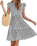 AUSELILY Summer Dress for Women 2026 V Neck Ruffled Sleeve Beach Sun Dress A Line Casual Dresses with Pockets