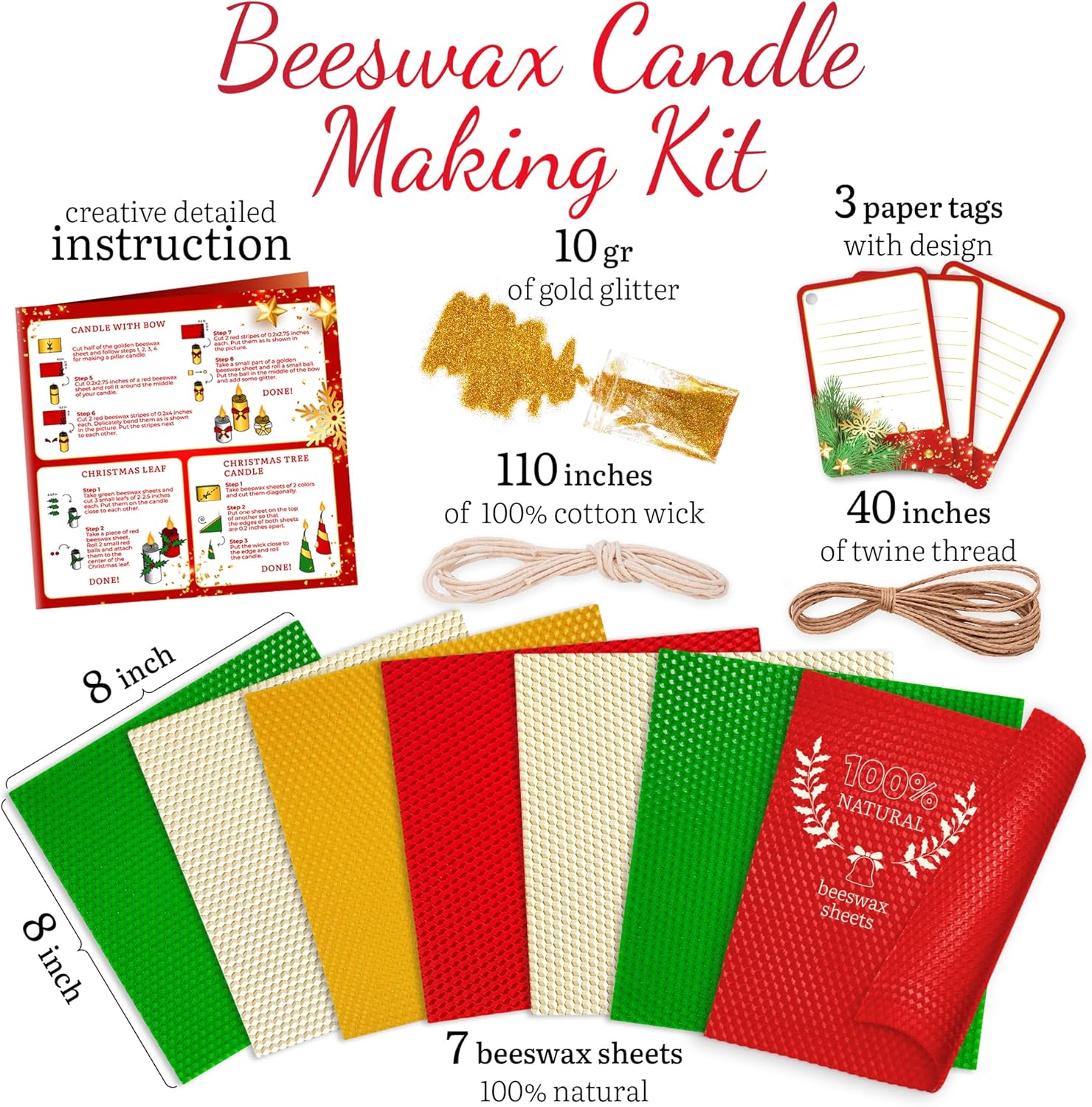 Beeswax Sheets for Candle Making - Winter Candles Making Kit for Adults - Beeswax Candle Making Kit for Kids - Winter Candle Maker Kit Winter Crafts for Kids and Adults DIY Candle Making Kit Gold