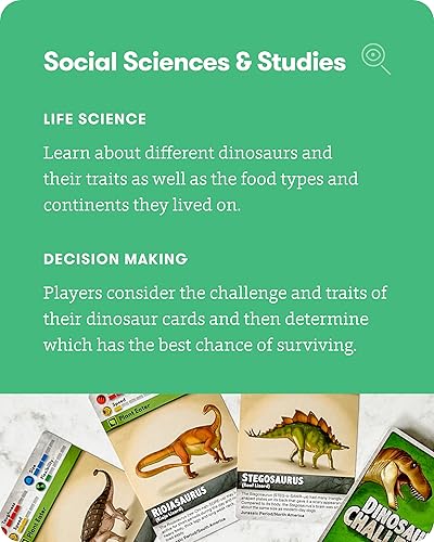 Miniatura 5 de SimplyFun Dinosaur Challenge - Aprende sobre dinosaurios y análisis situacional - Juego de cartas atractivo y educativo para niños - 2 a 4 jugadores