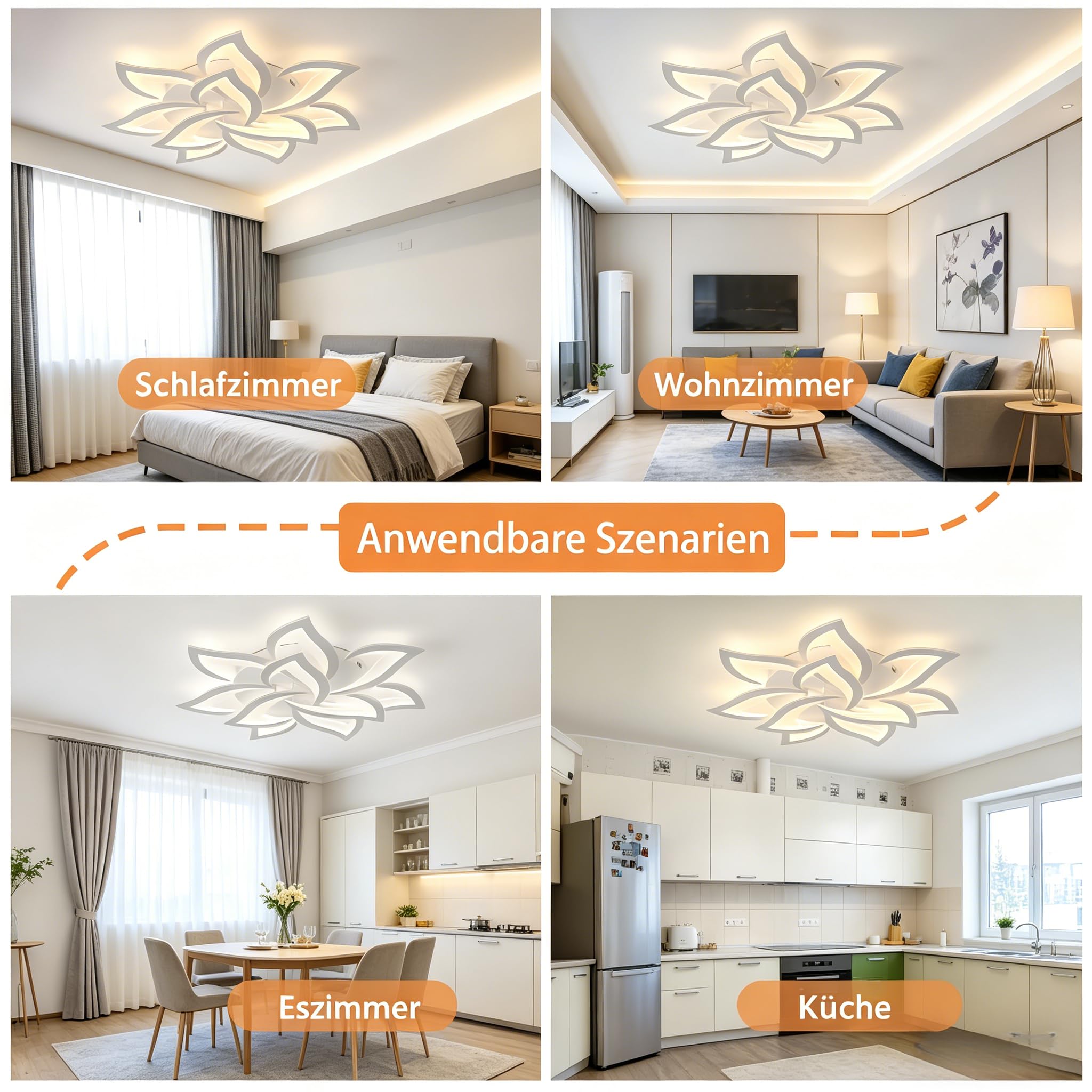 LED Deckenleuchte Dimmbar, 45-65W Schlafzimmer mit Fernbedienung und APP, Wohnzimmerlampe Deckenlampe moderne Deckenbeleuchtung Deckenbeleuchtung Kronleuchter Dimming Lampe Ceiling