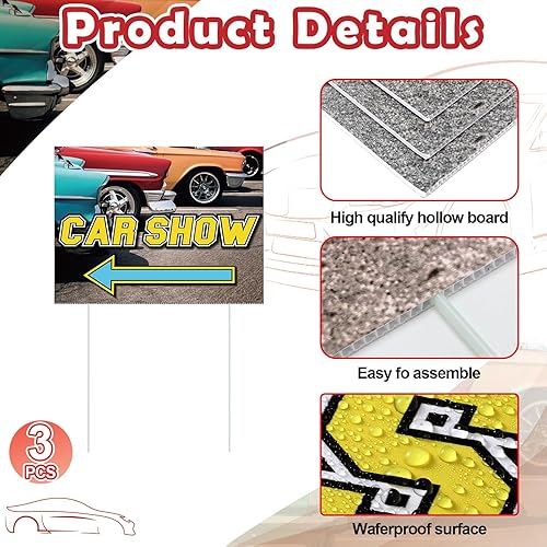 Miniatura 3 de 3 letreros de flecha para patio con diseño de flecha para exhibición de automóvil, de 16 x 12 pulgadas, de doble cara, con estacas, accesorios para
