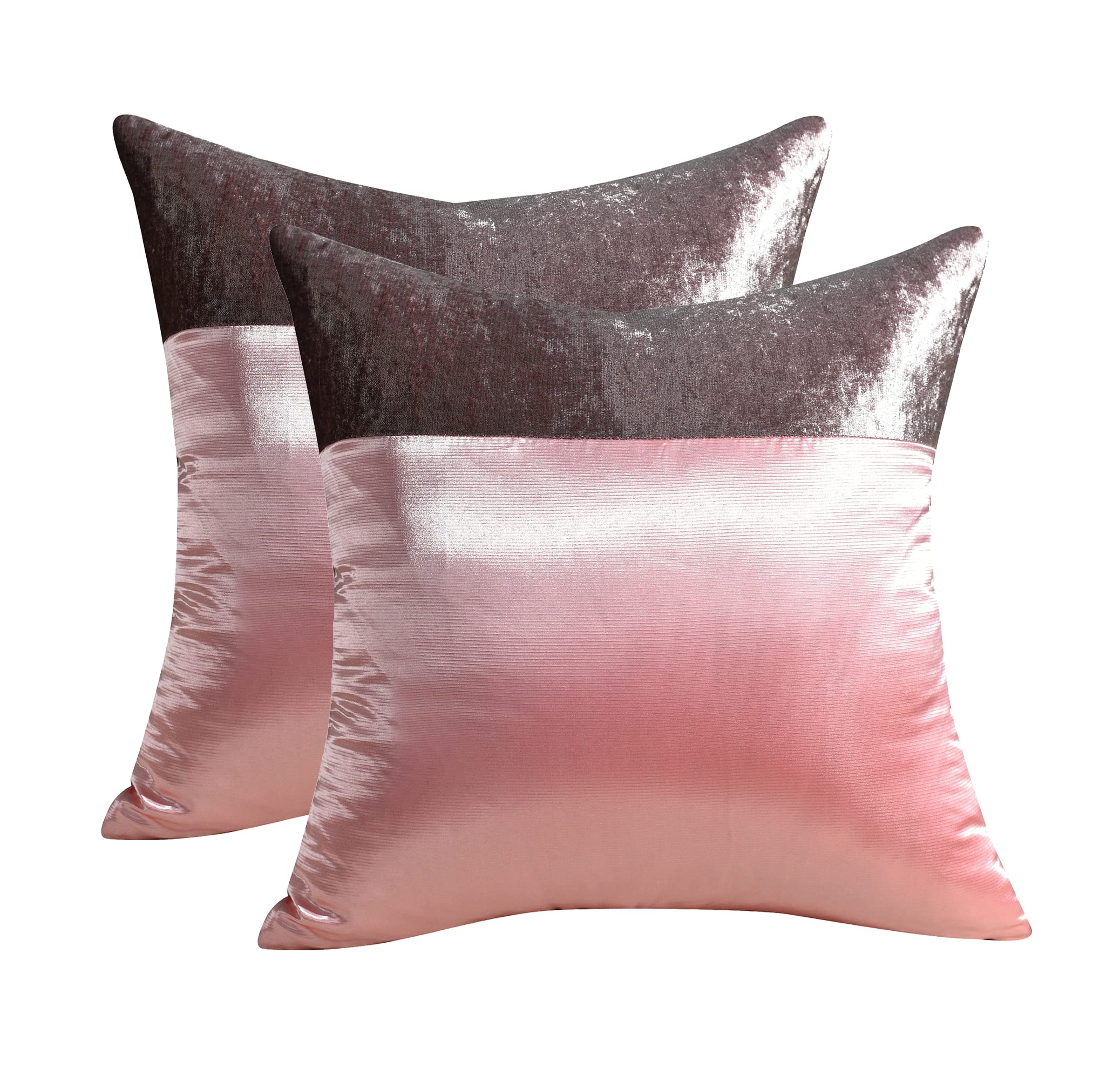 CHARKHAH Silk Satin Cushion Covers 55 x 55 cm | 2 Pack & 4 Pack Luxury Decorative Pillow Covers with Crushed Velvet Band | Hidden Zip | Sofa & Bed Home Décor