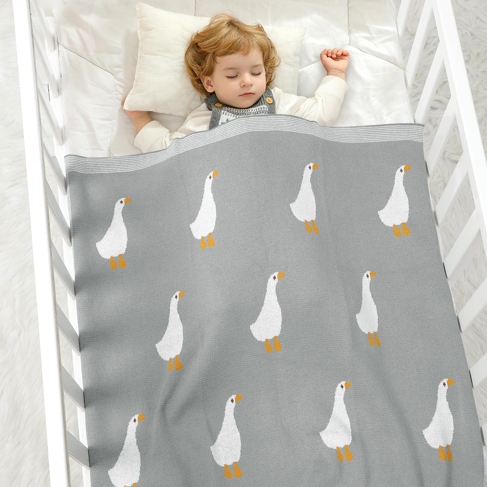 DovFanny Baby Blanket 100% Cotton Knitted Soft Blanket for Newbron with Lovely Zebra 100 x 80cm (gray-goose) - Image 2