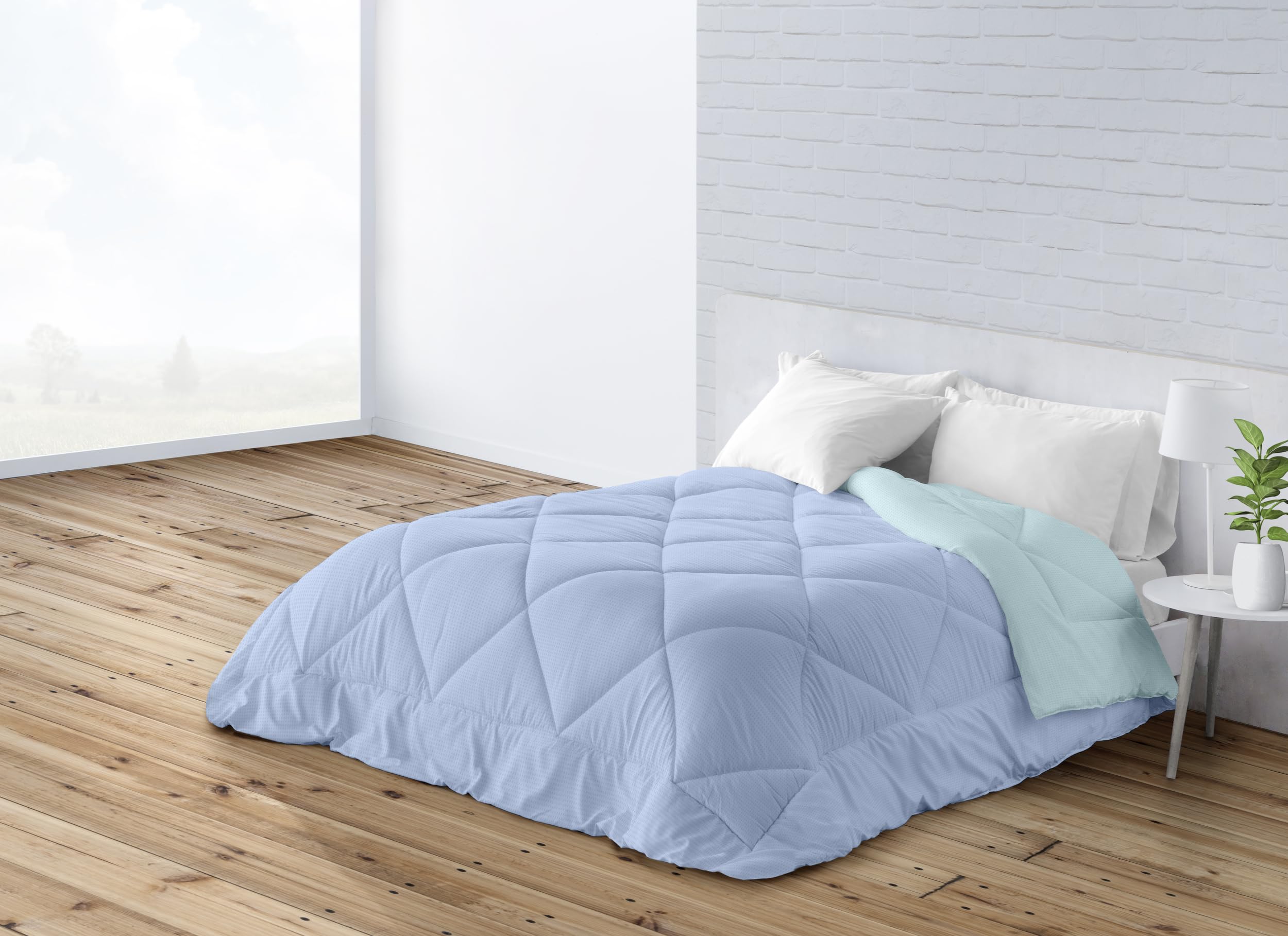 BOHEME Edredón Cama 135 Nórdico Liso Reversible Bicolor Celeste/Turquesa - 235x260 cm.