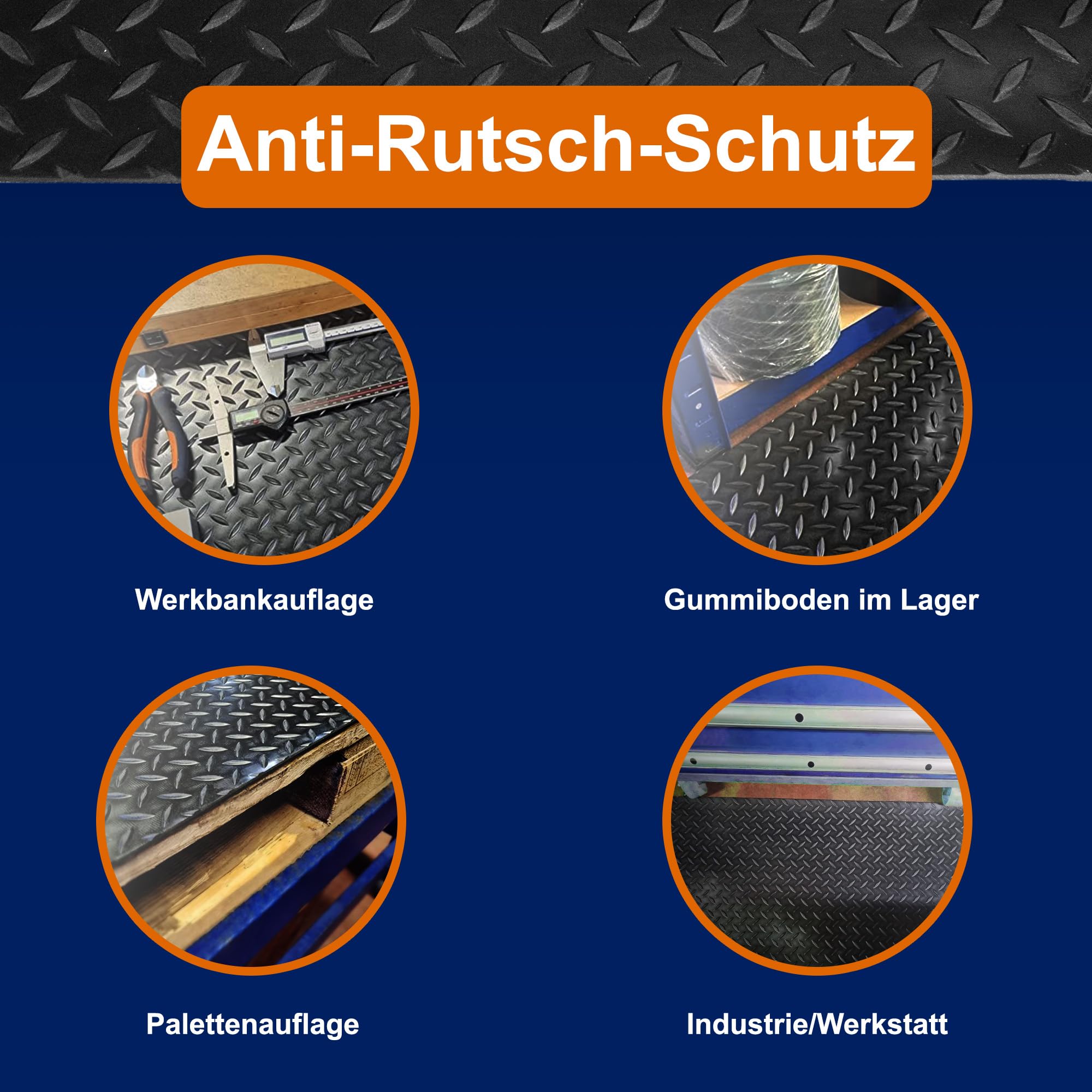 Wulkow Diamant Tränenblech, 1000mm x 2000mm x 3mm | BREITE 0,1m bis 2,0m, LÄNGE 0,1m bis 10m, Gummimatte 3mm, Gummiläufer, Arbeitsplatz-Matte