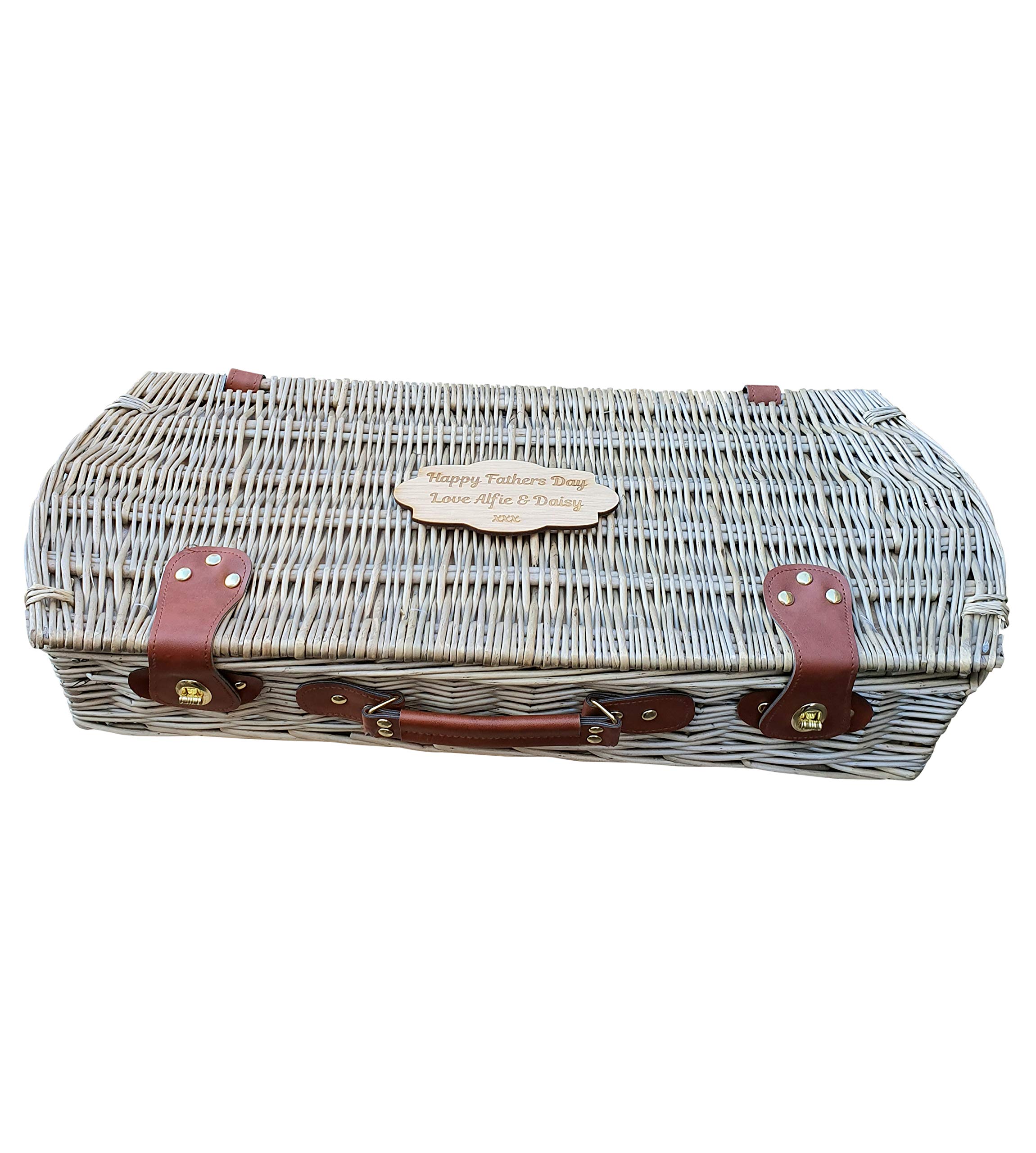 Personalised BBQ Tools Set Wooden Willow Basket Engraved Plaque Barbeque Gift For Dad Grandad Papa