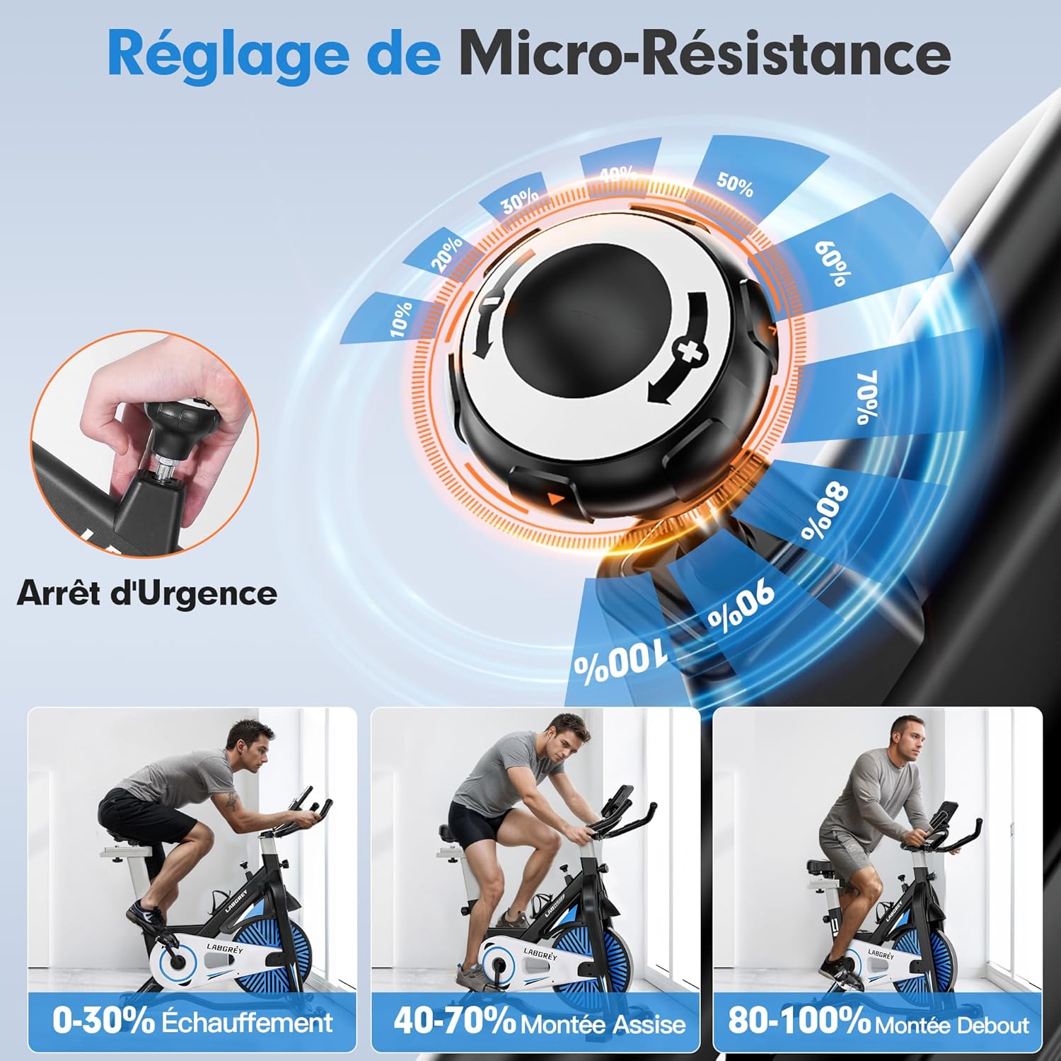 Diagram showing the silent belt drive system of the LABGREY exercise bike