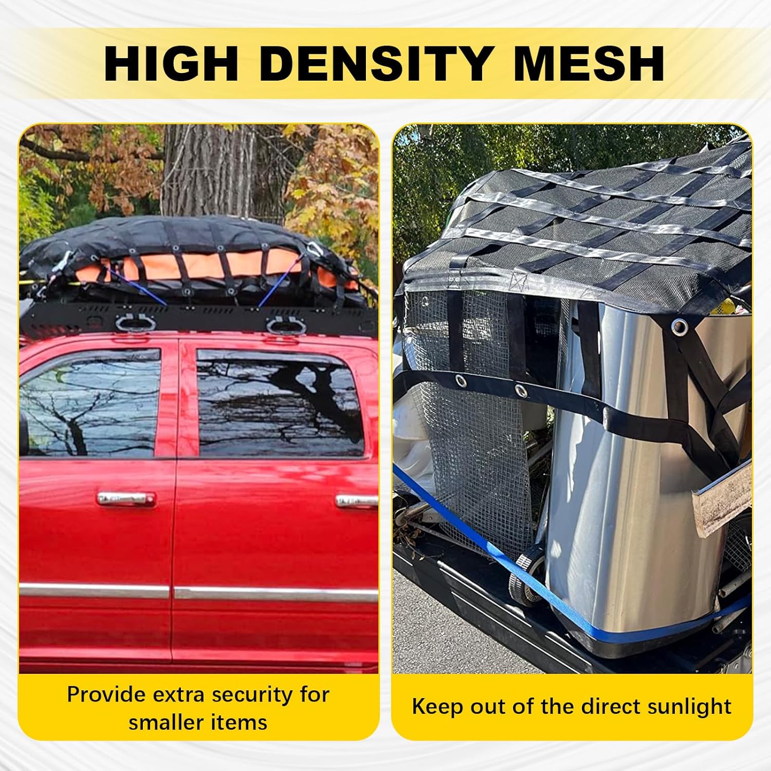 Heavy Duty Cargo Net with Mesh, 6.75' x 8' Elastic Cargo Net for Pickup Truck Bed with Cam Buckles & S-Hooks & Cross Straps