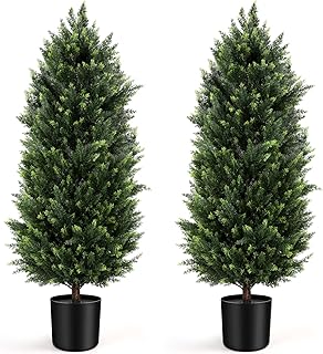 Artificial Cedar Topiary Tree 4FT Set of 2, Outdoor Faux Evergreen Pine Shrubs,Realistic Fake