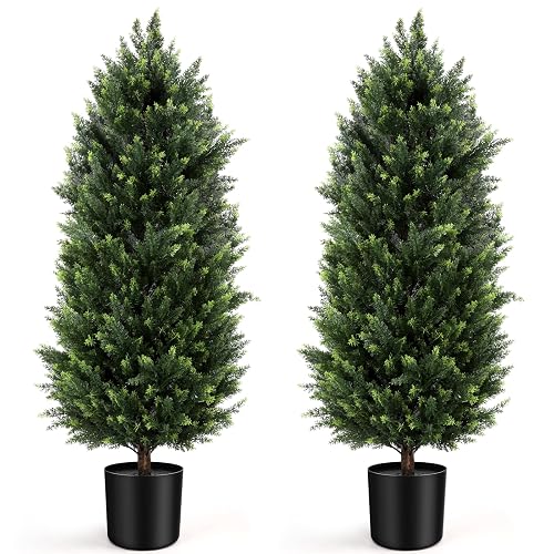 Artificial Cedar Topiary Trees 4FT Set of 2 Potted Outdoor