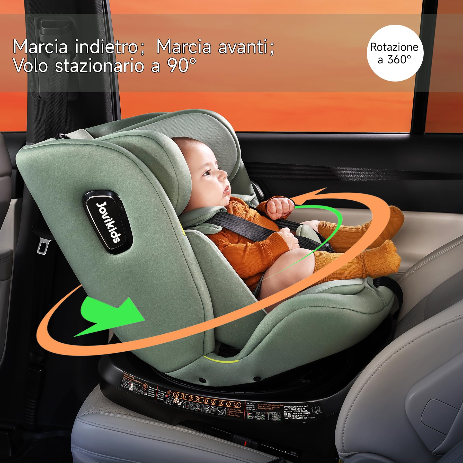 Jovikids i-Size 360° Girevole Seggiolino Auto 0-36 kg, Seggiolino Isofix Top Tether, ECE R129/E4 40-150cm dalla Nascita a Circa 12 anni