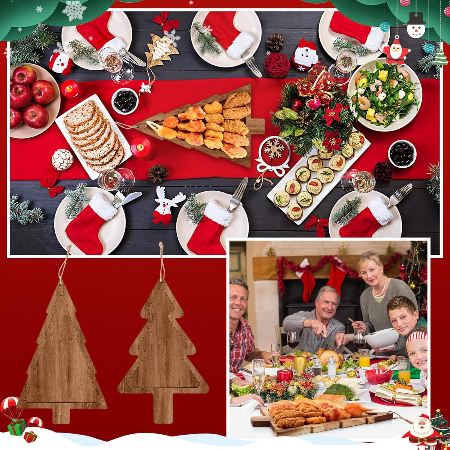 Patelai 4 Pcs Christmas Cutting Board Gift Christmas Tree Wood Charcuterie Board Wooden Serving Tray for Cheese Fruit Bread Salad Vegetables Snack Dessert - Image 5