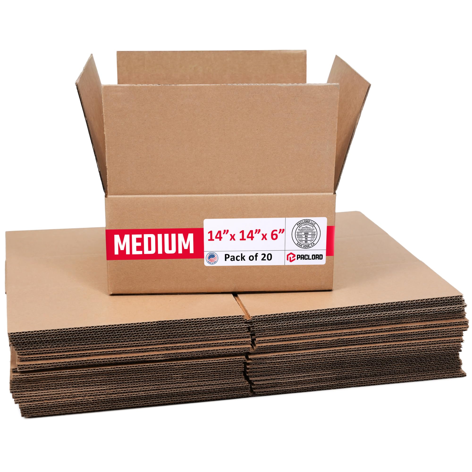 Medium Cardboard Boxes 14"L x 14"W x 6"H (Pack of 20) - USA-Made Packing Boxes for Moving, Shipping, or Storage - USPS, UPS, FedEx Approved - Professional Packing Supplies for Moving | USA-Made Packing Boxes for Moving, Shipping, or Storage - USPS, UPS, FedEx Approved - Professional Packing Supplies