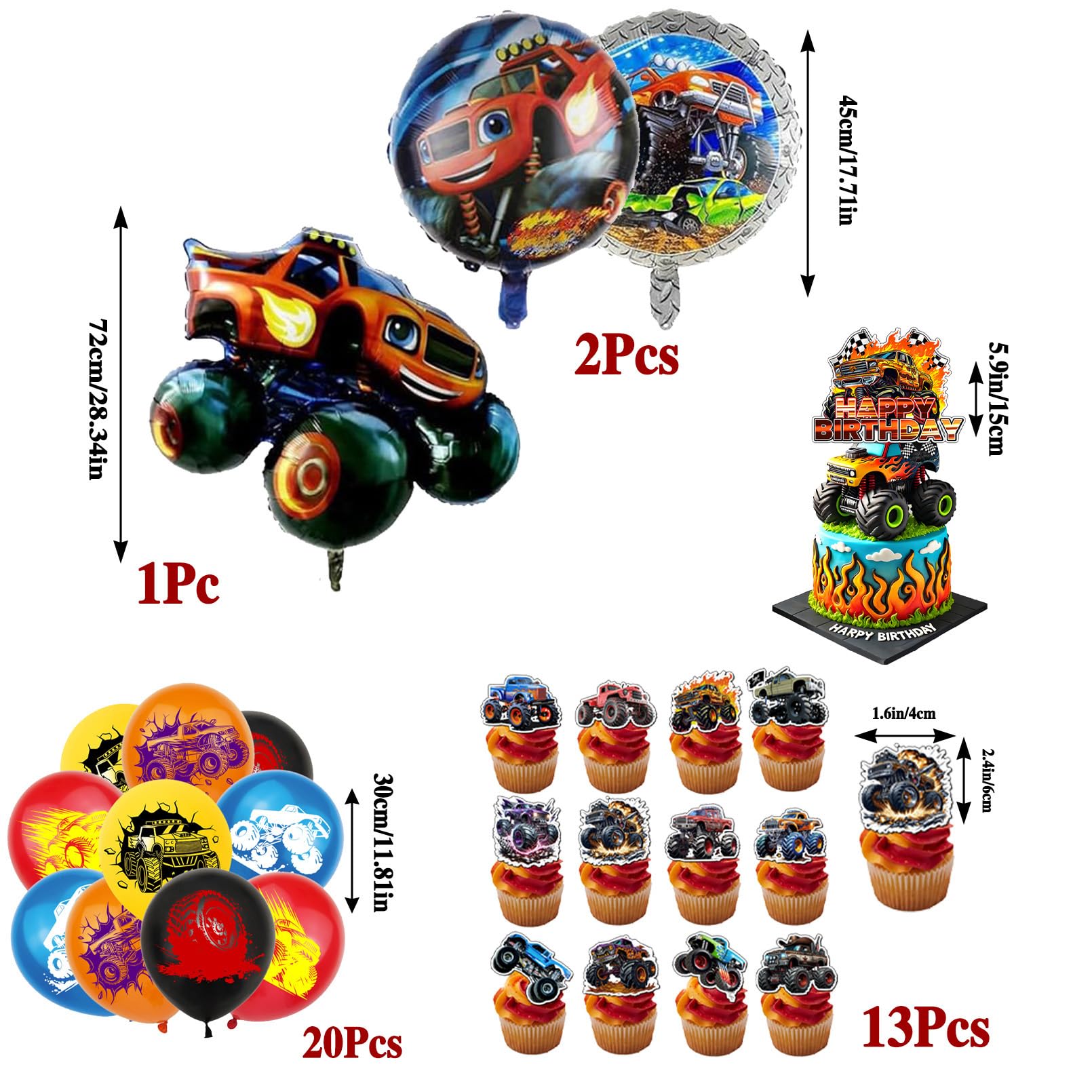 88 Pezzi Monster Truk Stoviglie per Feste di Compleanno，Addobbi Compleanno Cars，Cars Tovaglioli, Monster Truk Tovaglia, Piatti di Carta，Adatto a 10 persone