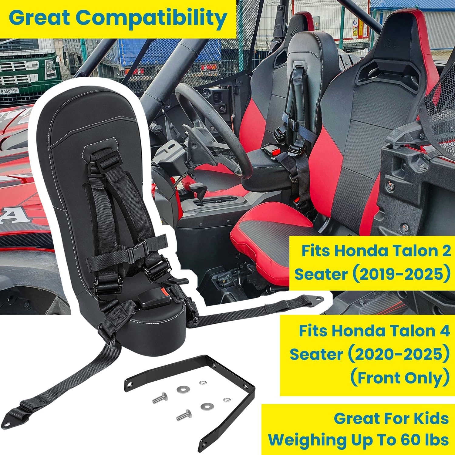 Bump Seat For Honda Talon 2 or 4 Seater Front Only 2019-2025 All Models Center Seat Middle Seat Hump Seat Little Seat with 4-Point Harness All Mounting Hardware Included Black