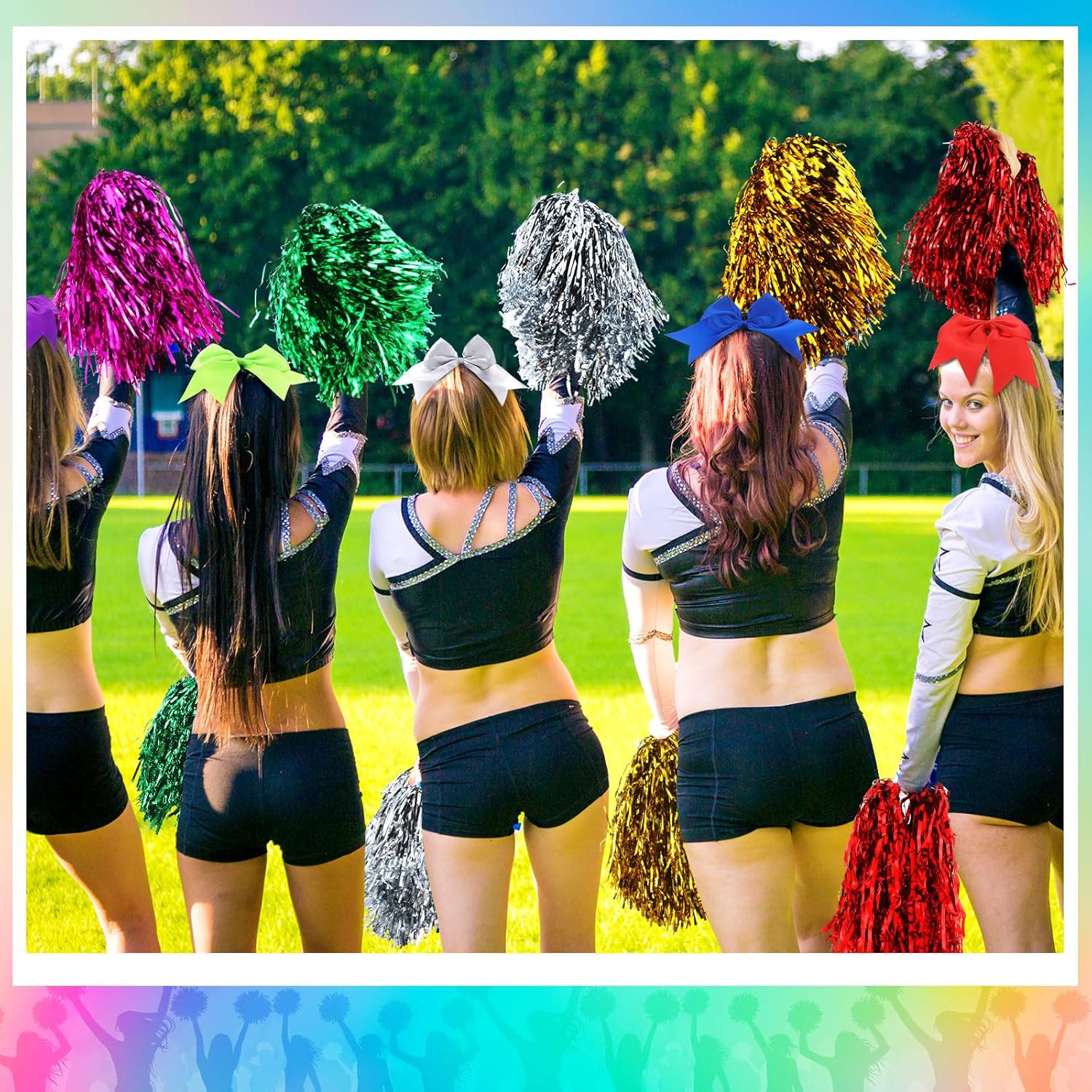 36 Pcs 10 Inch Cheerleading Pom Poms Bulk and 7 Inch Large Cheerleading Hair Bow for Girl Cheer Pompoms Accessories for Sport Events Dance Party Basketball Football Team