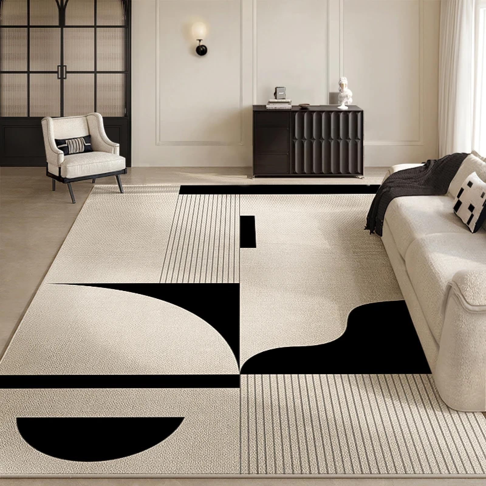 Tapis de sol bouclé géométrique noir et blanc 60 x 180 cm pour déco canapé salon