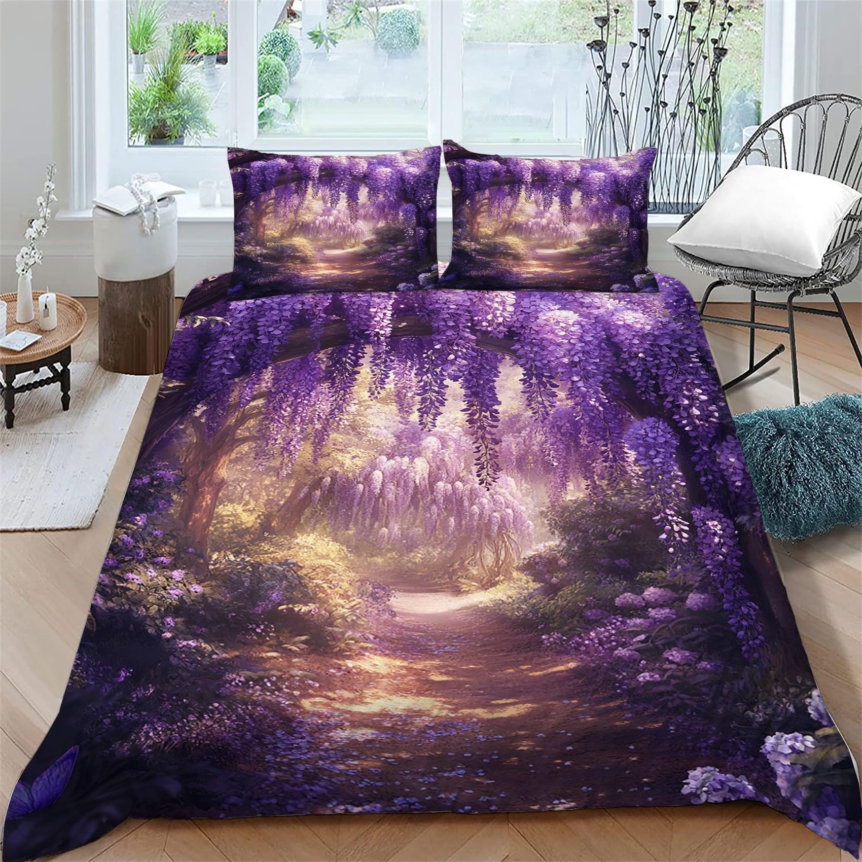 Housse de couette 140x200 glycine anti-plis pour un lit simple violet impeccable