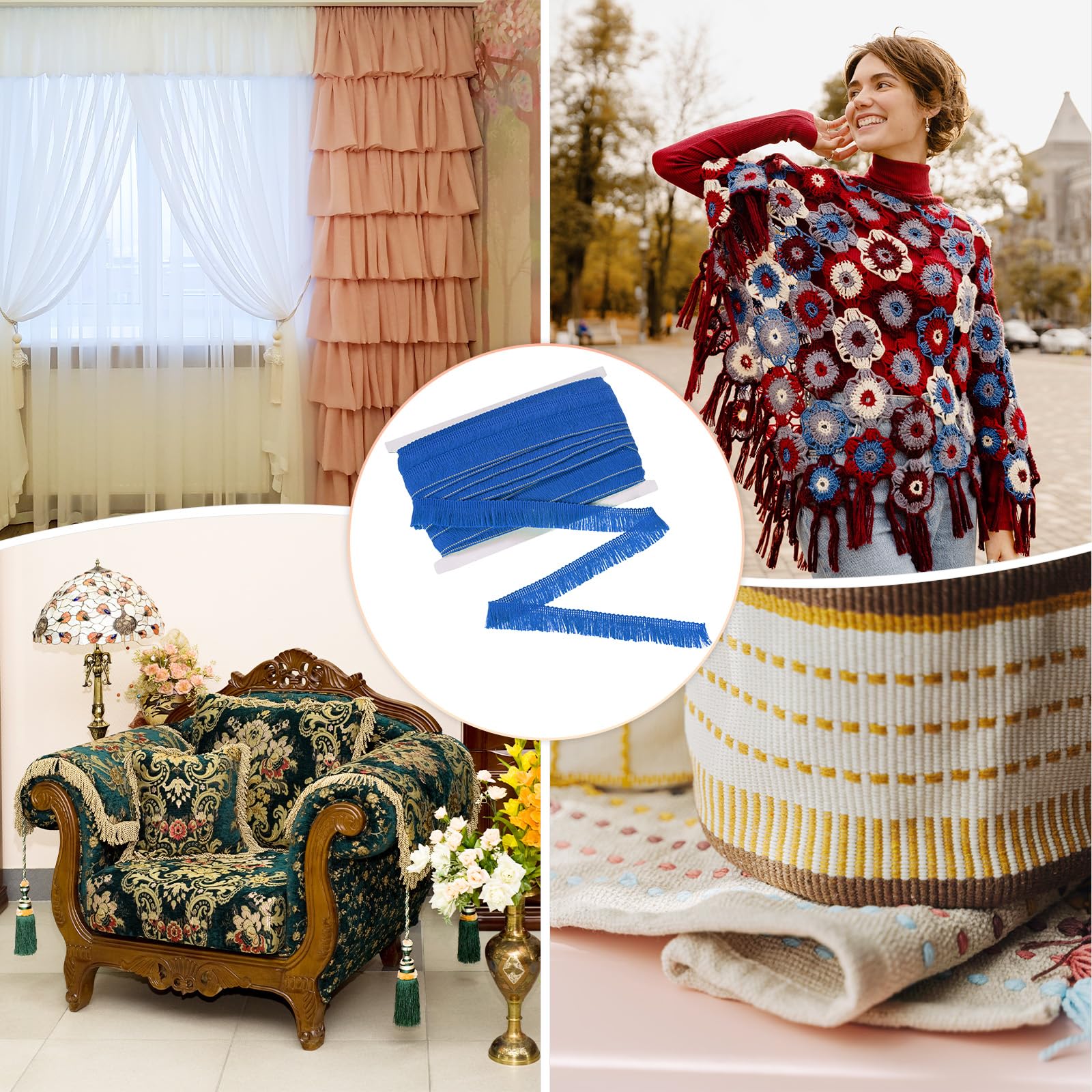 M METERXITY 27 Iarde Frangia con Nappe, 1 Pollice Larghezza Frangia Poliestere Pizzo Boho Rifinitura per Abito/Gonna/Borse/Decorazione Fai Da Te/Accessori Abbigliamento [Blu Zaffiro]