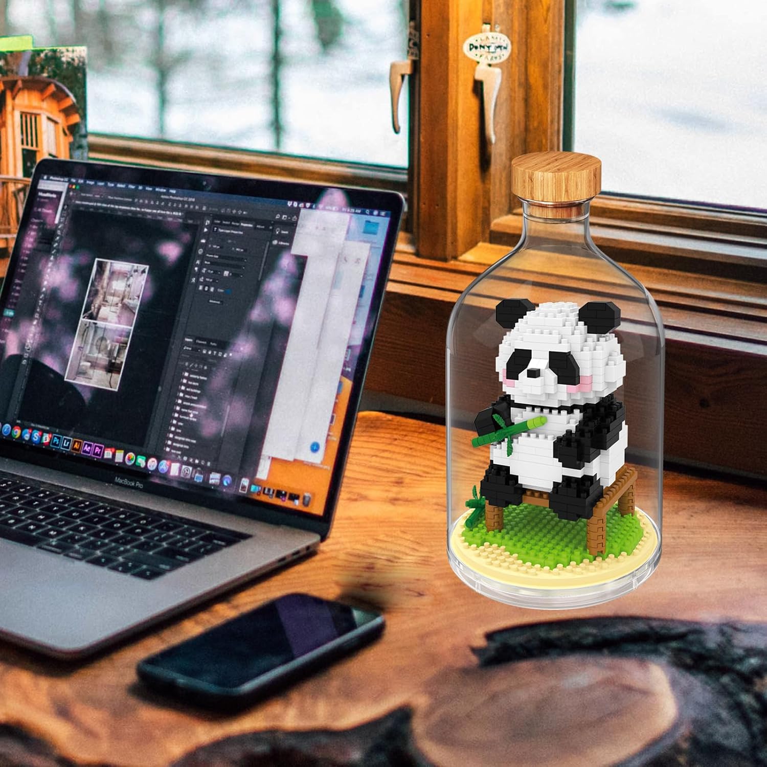 Creative Panda Toy Building Set,Adult Mini Animal Friend Set,Party Favors Gift for Friends,Animal Lovers Office Home Decor Building Block,New Year Easter Birthday Gift for Family(Eating)
