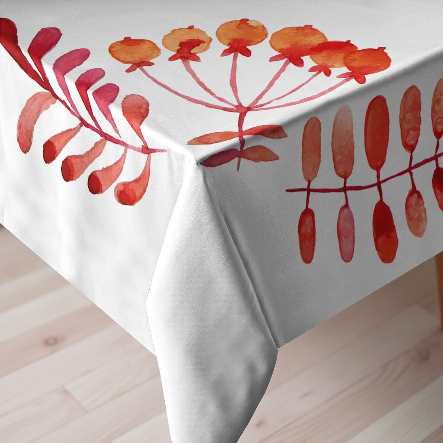 Ambesonne Rowan Tablecloth, Watercolor Style Leaves with Fruits Square Frame Design Autumn Colors, Rectangular Table Cover for Dining Room Kitchen Decor, 60" X 90", Orange and White