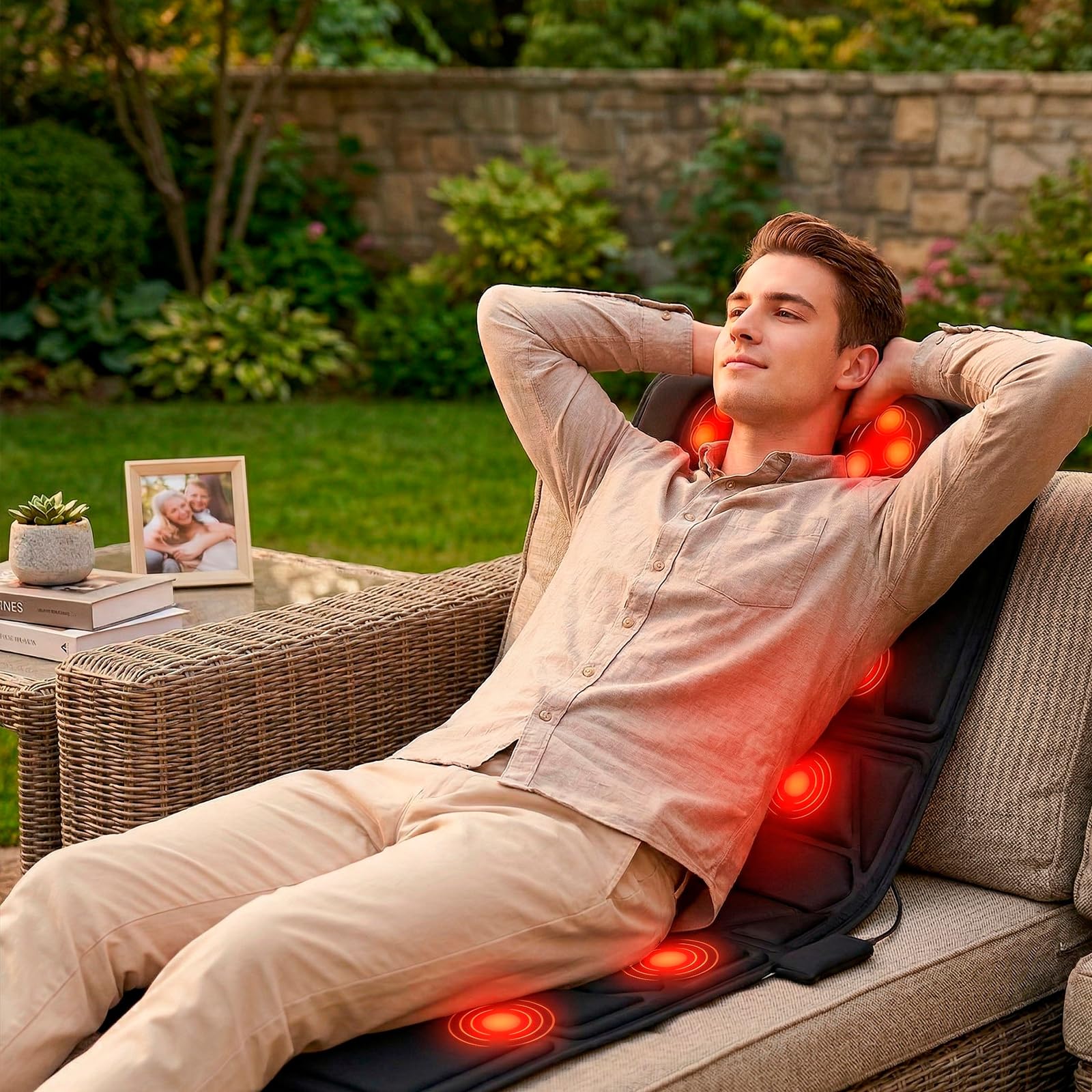 Esterilla de Masaje Corporal con Calor y Vibración, Colchoneta de Masaje, Masajeador Cervical, Funda de Asiento de Masaje con 5 Modos de Vibración, 10 Motores y 4 Zonas de Masaje