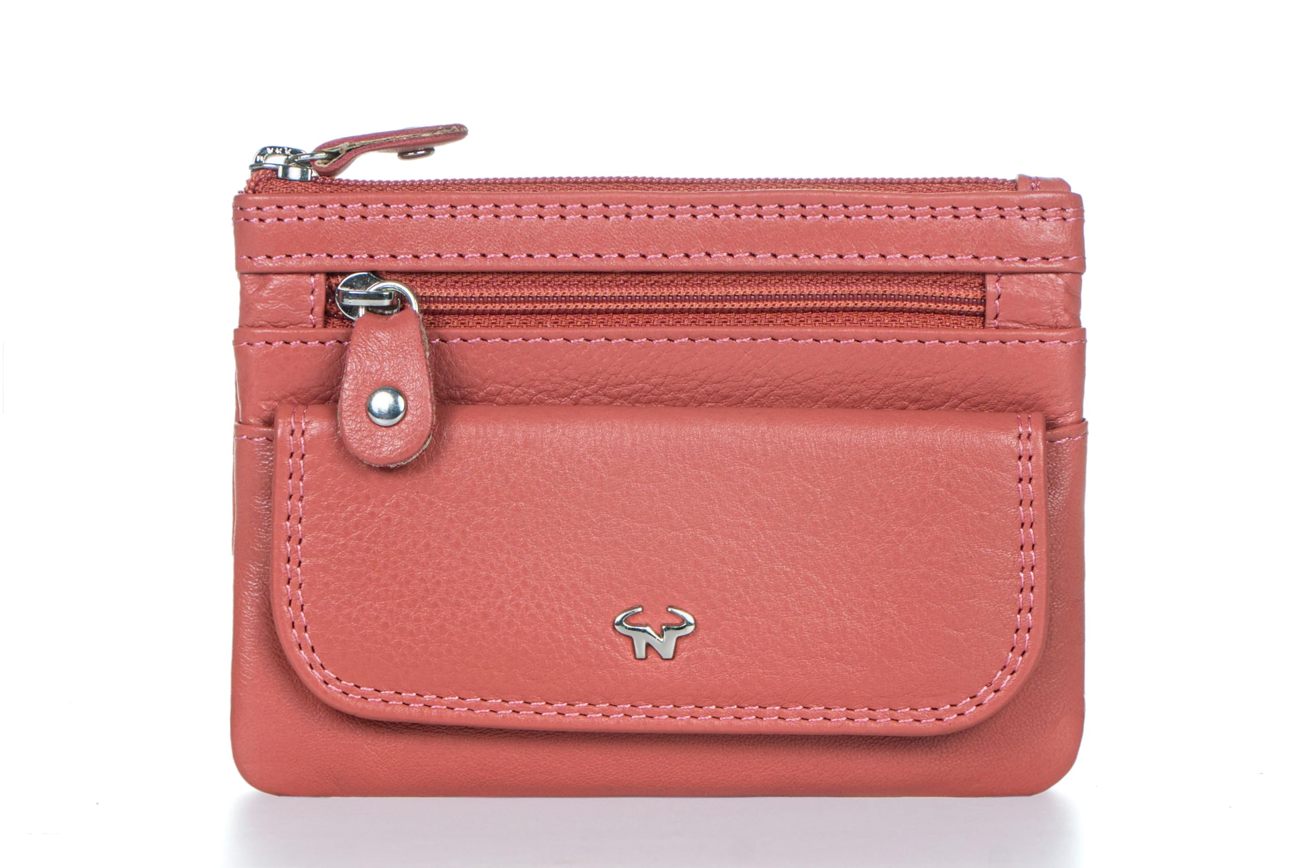 Genuine Leather Multi-Use Key Case and Coin Wallet With Zip and Flap Pocket - Black