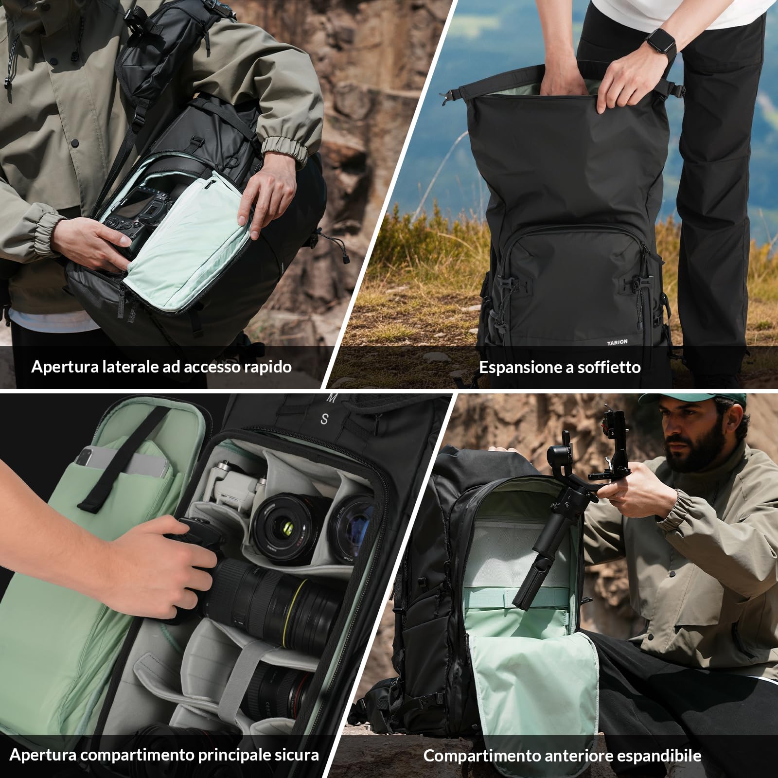 TARION Zaino Fotograifco Trekking Grande: Zaino Fotocamera Reflex Impermeabile Borsa Fotografica Professionale con Scomparto per Laptop da 16 per DSLR Drone Xprober