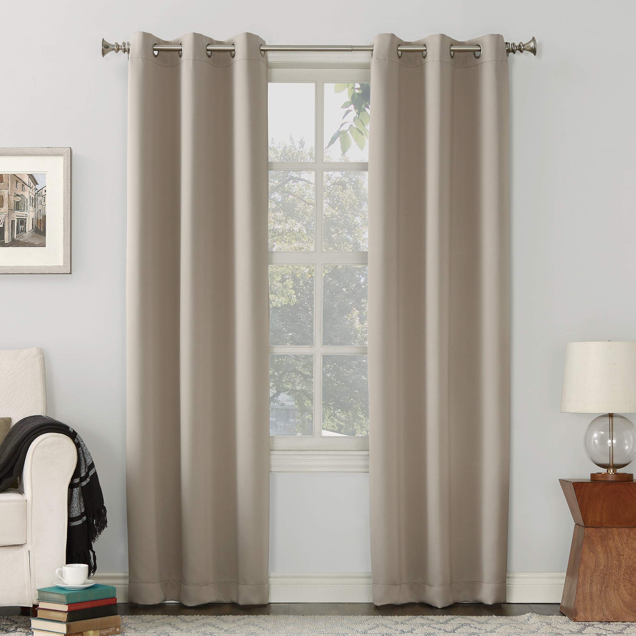 Sun Zero Easton Blackout Energy Efficient Grommet Curtain, Polyester, Stone, 40" x 120" Panel