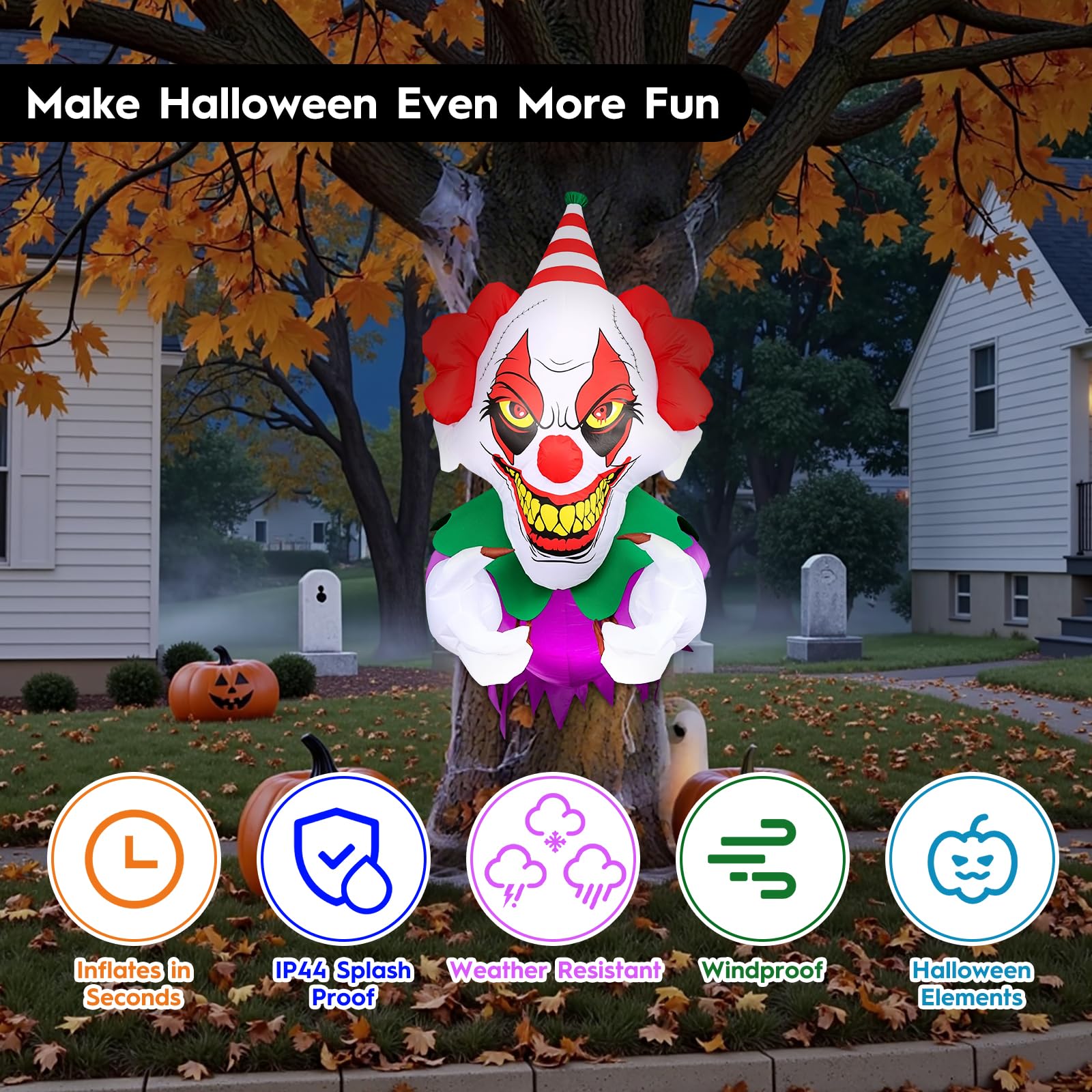 Halloween nadmuchiwane straszny klaun wyrwał się z okna, dmuchany klaun na Halloween z wbudowanymi światłami LED, dekoracje halloweenowe okno na zewnątrz, imprezę w pomieszczeniach