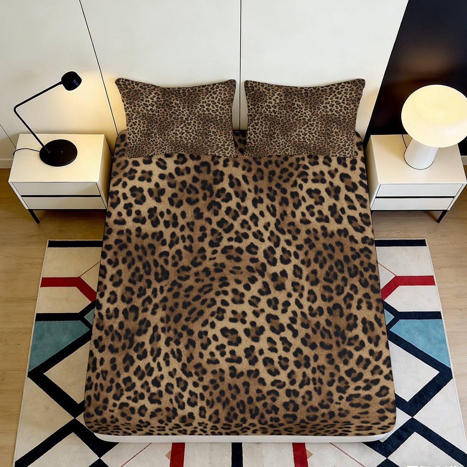 3D Printed Leopard Pattern Fitted Sheet Microfiber Soft Bed Cover for Bedroom Guest Room Protection Decor 90x200x25cm