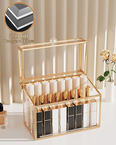 Miniatura 2 de Youdepot Organizador Portapielatos - 24 espacios, vidrio templado para brillo de labios y perfume, organizador y soporte de pintalabios de tocador.