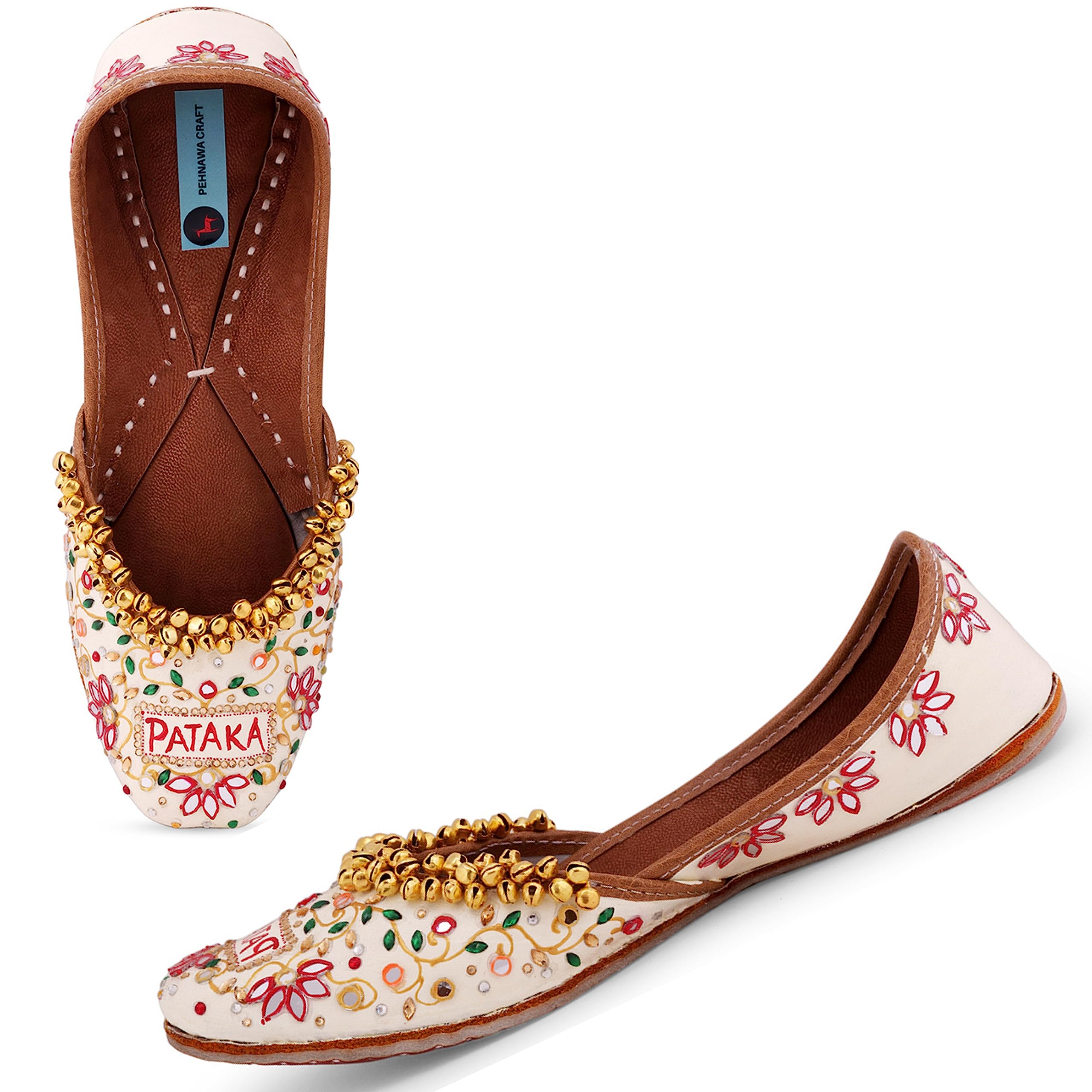 Kudi Pataka Ghungroo Punjabi Jutti for Women | Bridal Soft Leather ethnic Juttis | Bite and Pinch Free Jutis | Casual Flat Stylish Mojari for Ladies | Ethnic stylish Flats for Girl | Beige color-image-6