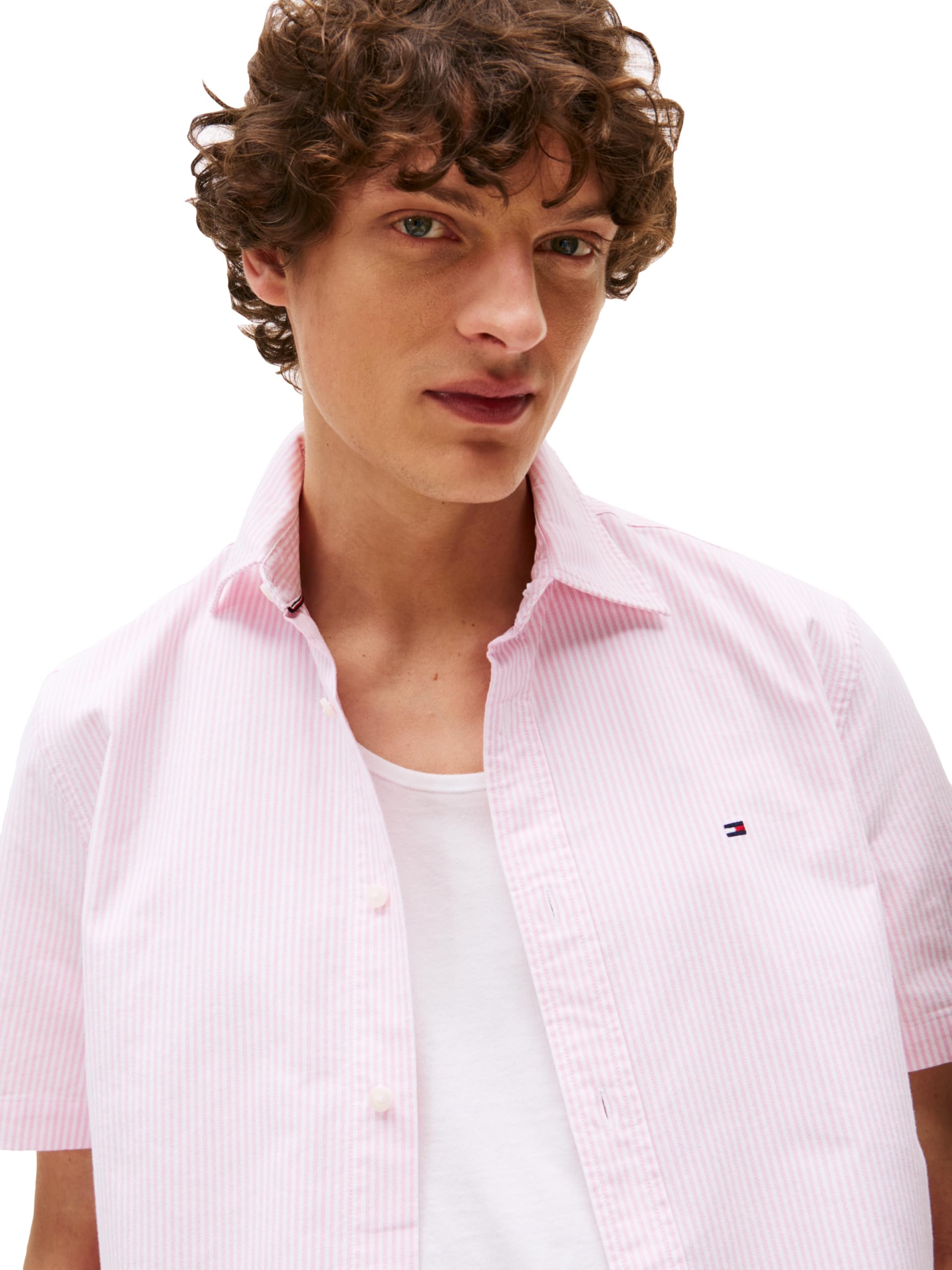 Tommy Hilfiger Adaptive Short Sleeve Oxford Shirts In Regular Fit, Men's Button Down Shirts Camisas Oxford de Manga Corta en Ajuste Regular, Camisas con Botones para Hombre Hombre
