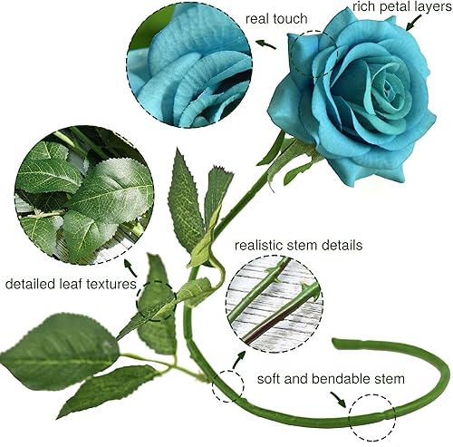 Miniatura 98 de FiveSeasonStuff 12 tallos de flores artificiales, rosas de seda de tacto real para decoración de bodas, ramos de novia, centros de mesa, fiestas y 9