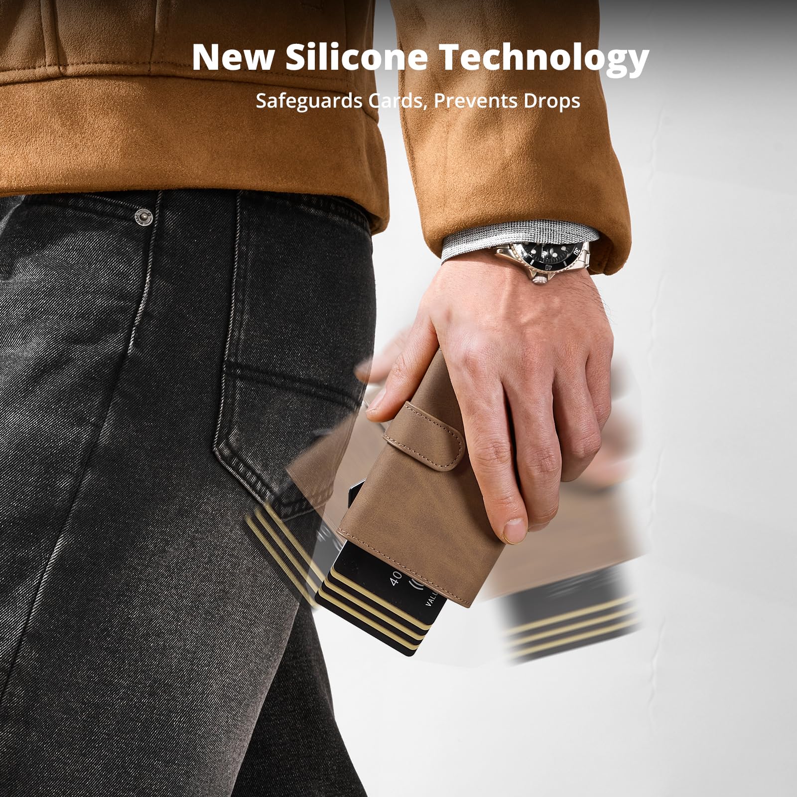 Slim Wallet z kieszenią na monety, męski portfel z ochroną RFID, portfel męski Slim Smat Wallet, etui na karty pop-up, na 10 kart, portfel męski, B03 - brązowy, Dreifach gefaltet, Minimalistyczny
