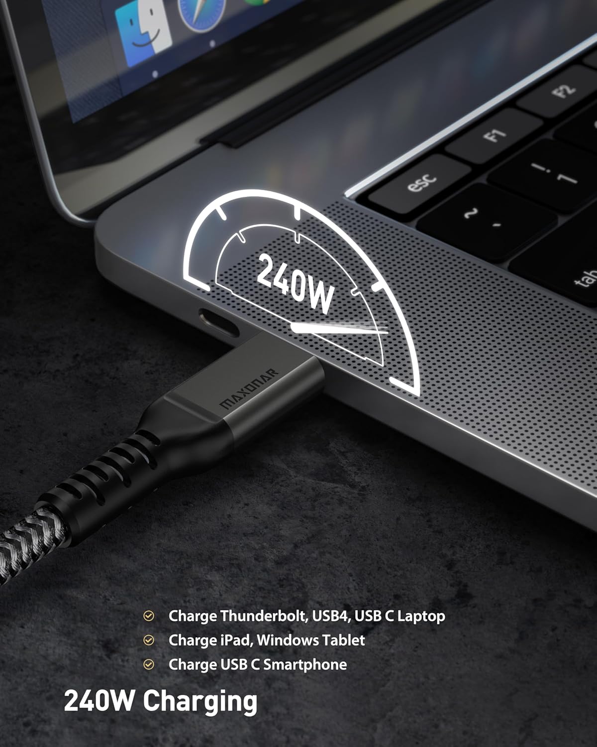 Maxonar 80Gbps Thunderbolt 5 Cable 4FT, 240W Charging, Dual 8K Display, 3X Faster Than TB4 for 16K Video Editors/3D Designers, Compatible with MacBook Pro/Air, eGPU/SSD - Image 4