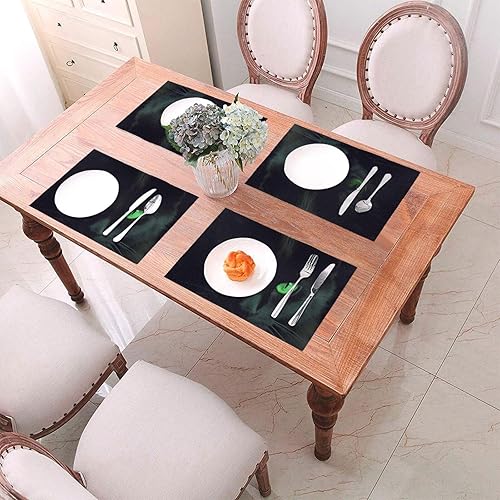 Miniatura 4 de 6 PCS PVC Placemats Set Place Mats Black cat Green Eyes Non-Slip Weave Place Mats 12" x 18" Farmhouse Table Mat Set for Family Dinners Wedding