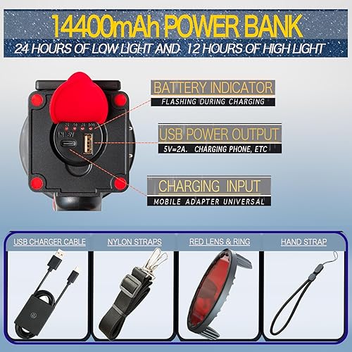 Miniatura 6 de BIGSUN Q984 - Foco recargable, linterna LED de 1200,000 lúmenes altos con lámpara multifuncional de reflector, batería incorporada de 14400 mAh, luz