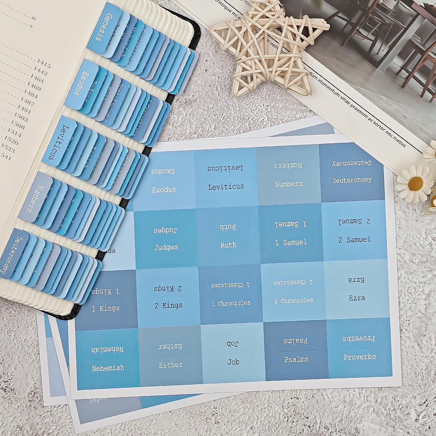 ZIEYOMI- Bible Tabs, Bible Journaling Supplies, Large Print Bible Book Tabs for Women and Men, 66 Bible Index Tabs Old and New Testament, Bible Accessories, Include 14 Blank Bible Study Tabs - Azure thumbnail