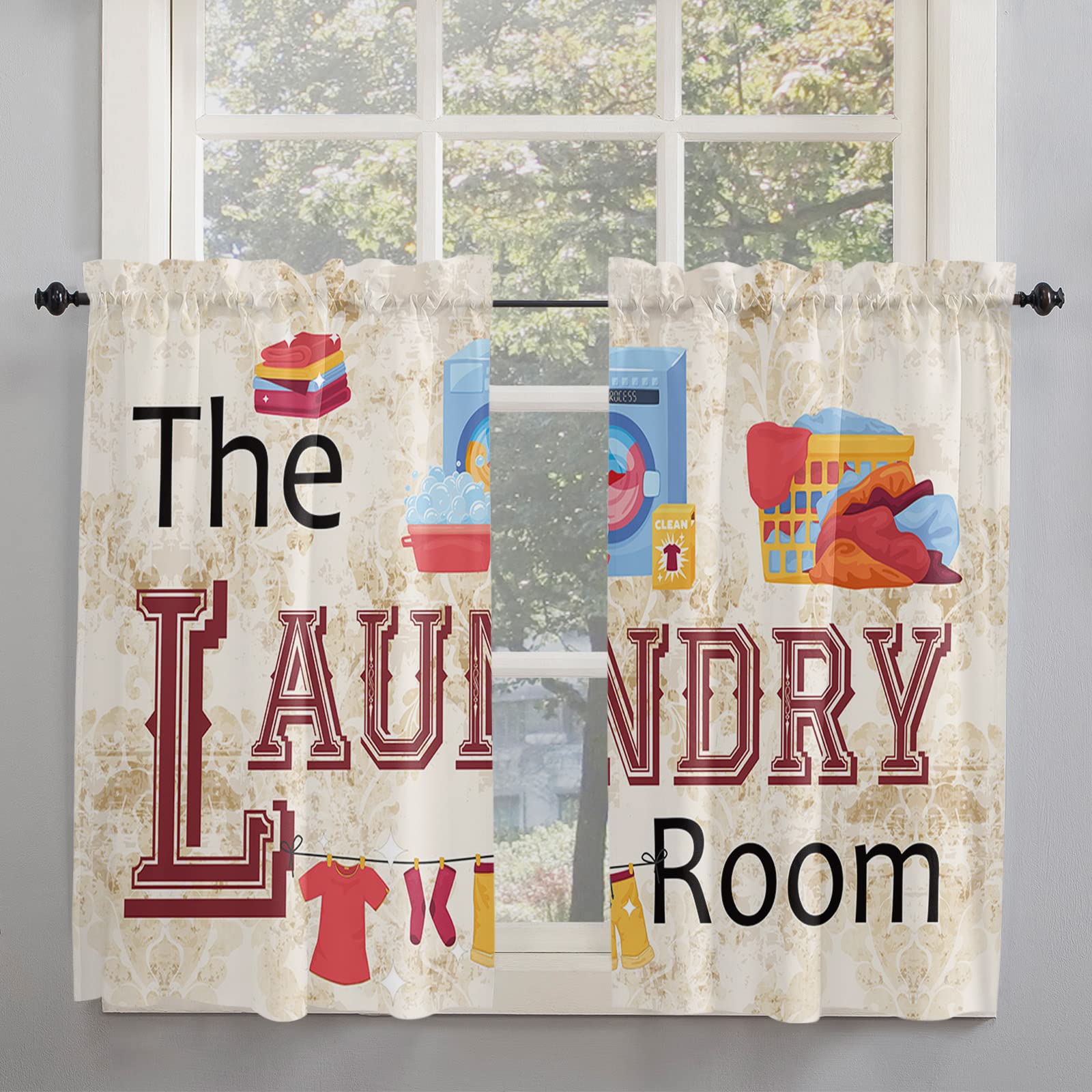 Laundry Room Kitchen Curtain 54 Inch Length,Yellow White Small Short Tiers Curtains Drape,2 Panel Watercolor Window Treatment Rod Pocket Drapery Panels Curtains for Laundry Room/Kitchen Windows 84x54